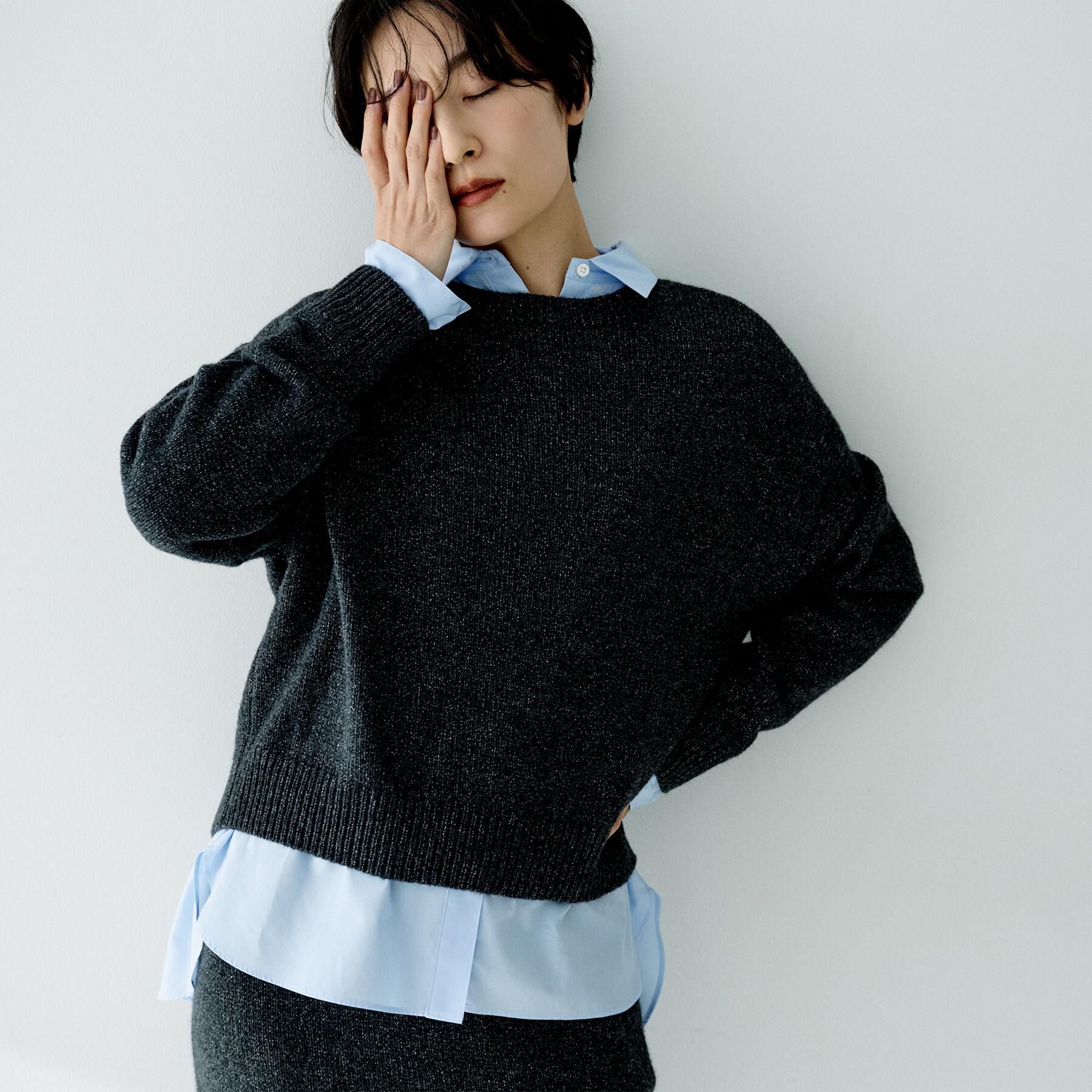 UNTITLED「【セットアップ可/ゆったり】ウール混ラメニット」|ニット・セーター|チャコールグレー(0