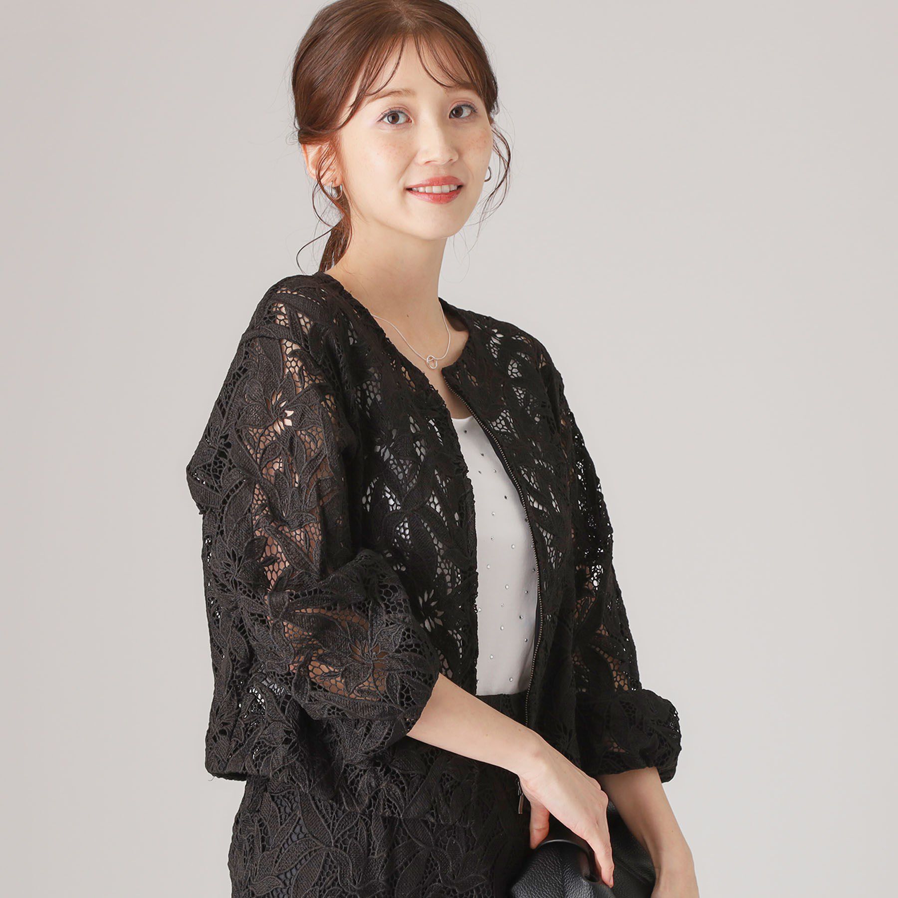 COUP DE CHANCE「【レース／セットアップ可】華やかレースブルゾン」|ブルゾン・スタジャン|ブラック(019)