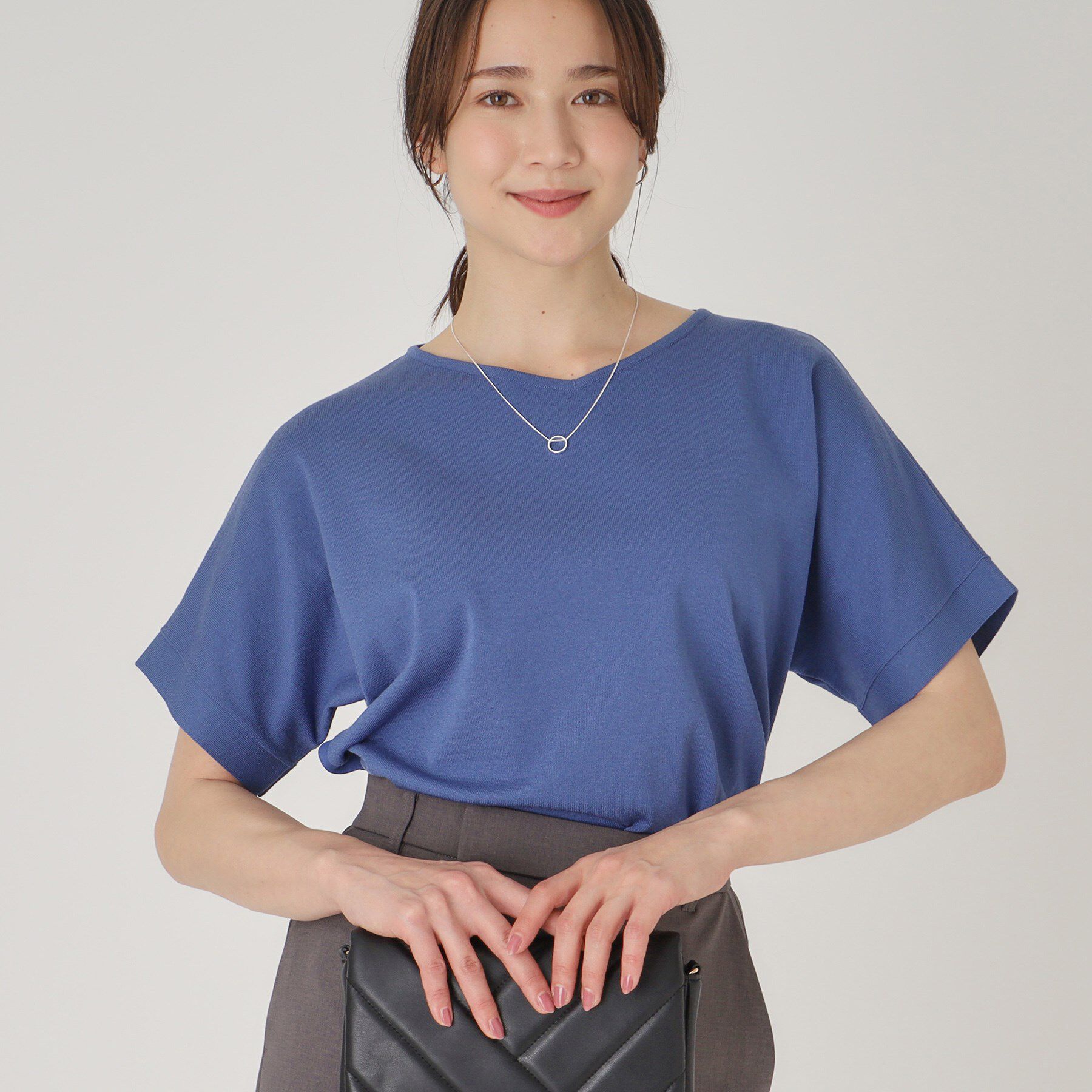 COUP DE CHANCE「【洗える／ヒップ丈】異素材組合せトップス」|ニット・セーター|ブルー(093)