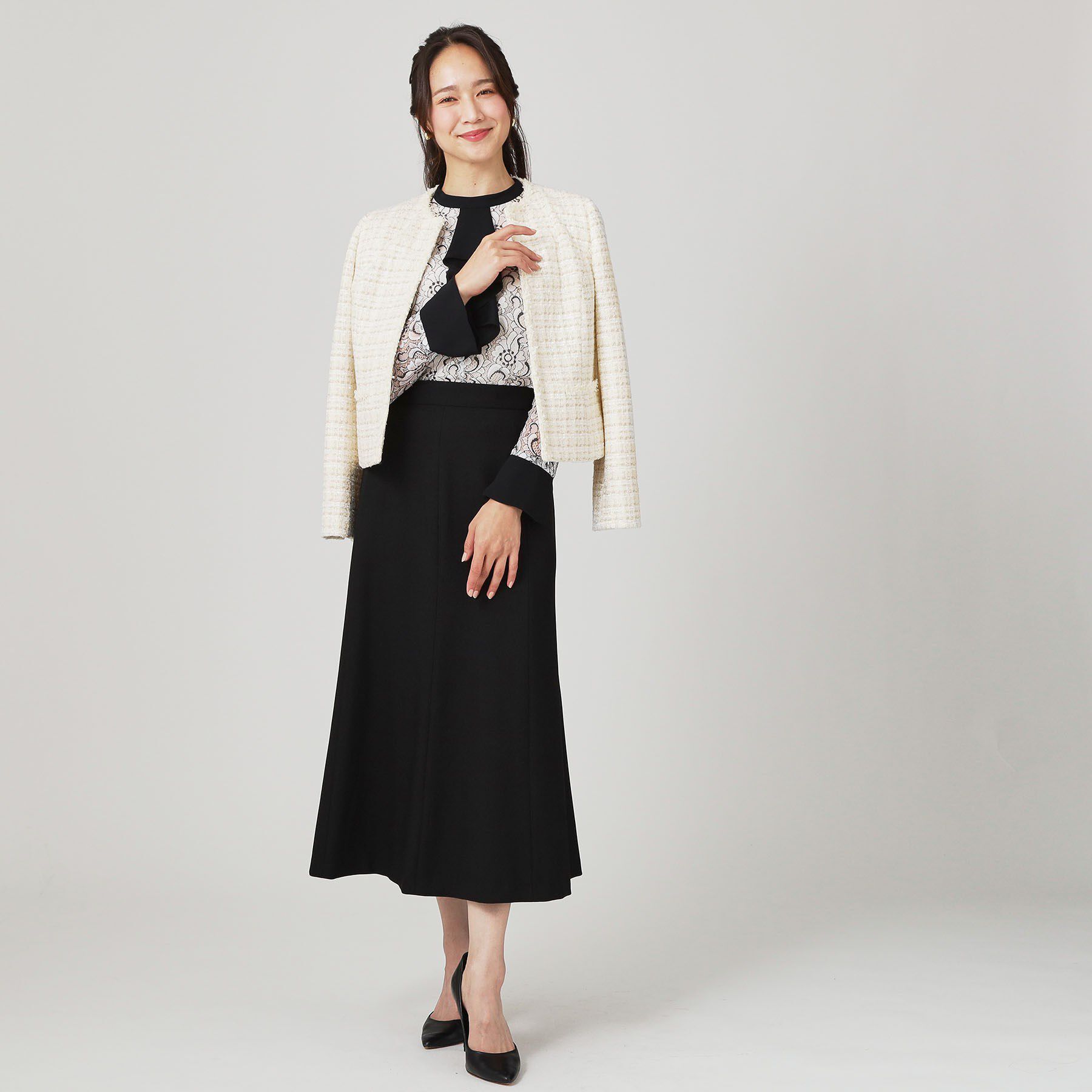 COUP DE CHANCE「【日本製／セットアップ可】ファンシーツィードのショート丈ジャケット」|ノーカラージャケット|