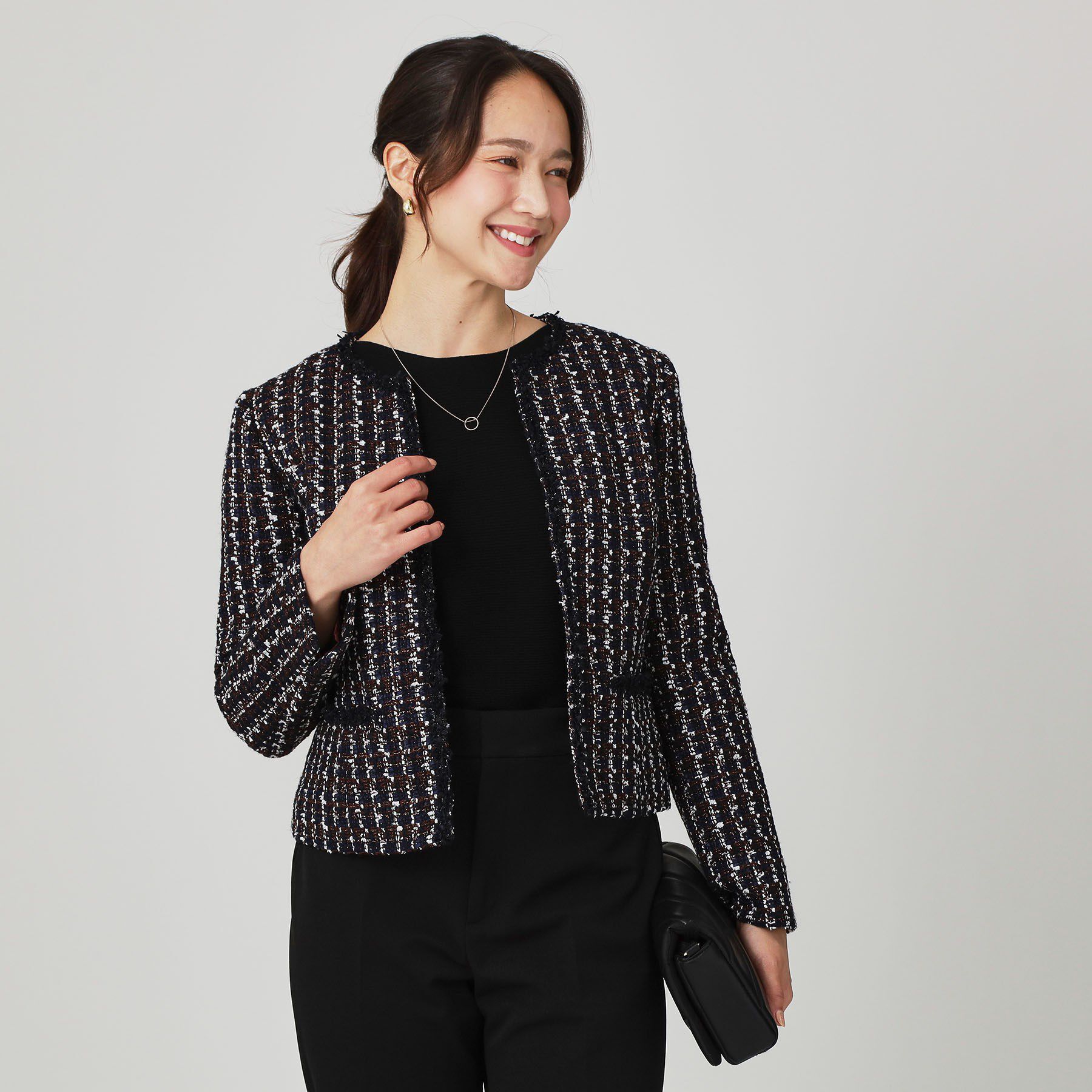 COUP DE CHANCE「【日本製／セットアップ可】ファンシーツィードのショート丈ジャケット」|ノーカラージャケット|