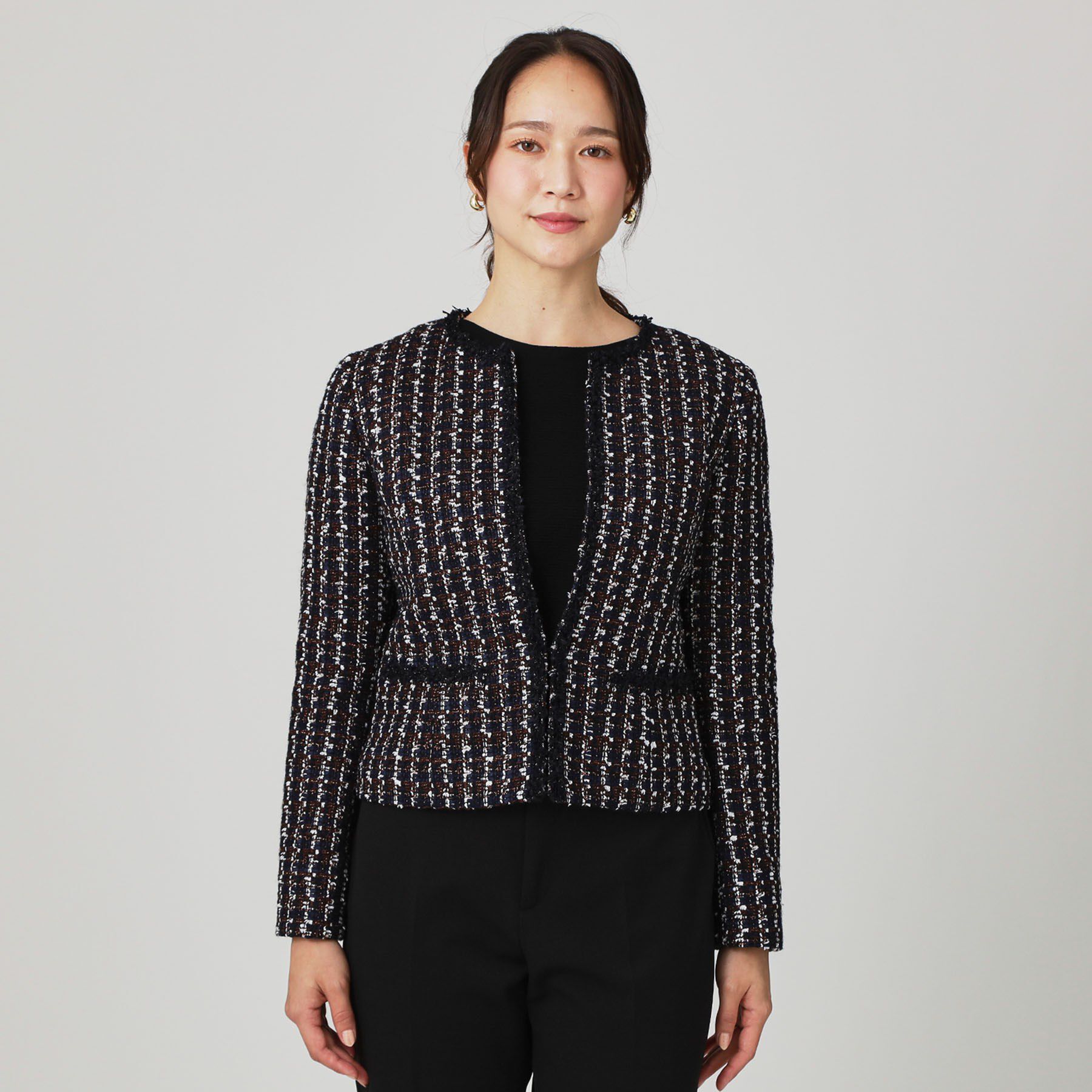 COUP DE CHANCE「【日本製／セットアップ可】ファンシーツィードのショート丈ジャケット」|ノーカラージャケット|