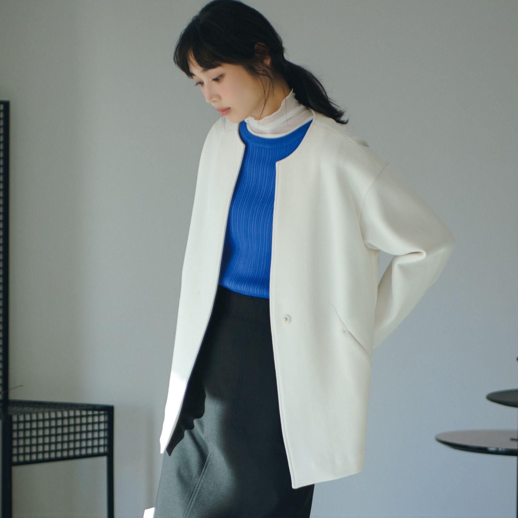 grove「ダンボールジャージ ノーカラーミドルコート」|ノーカラーコート|