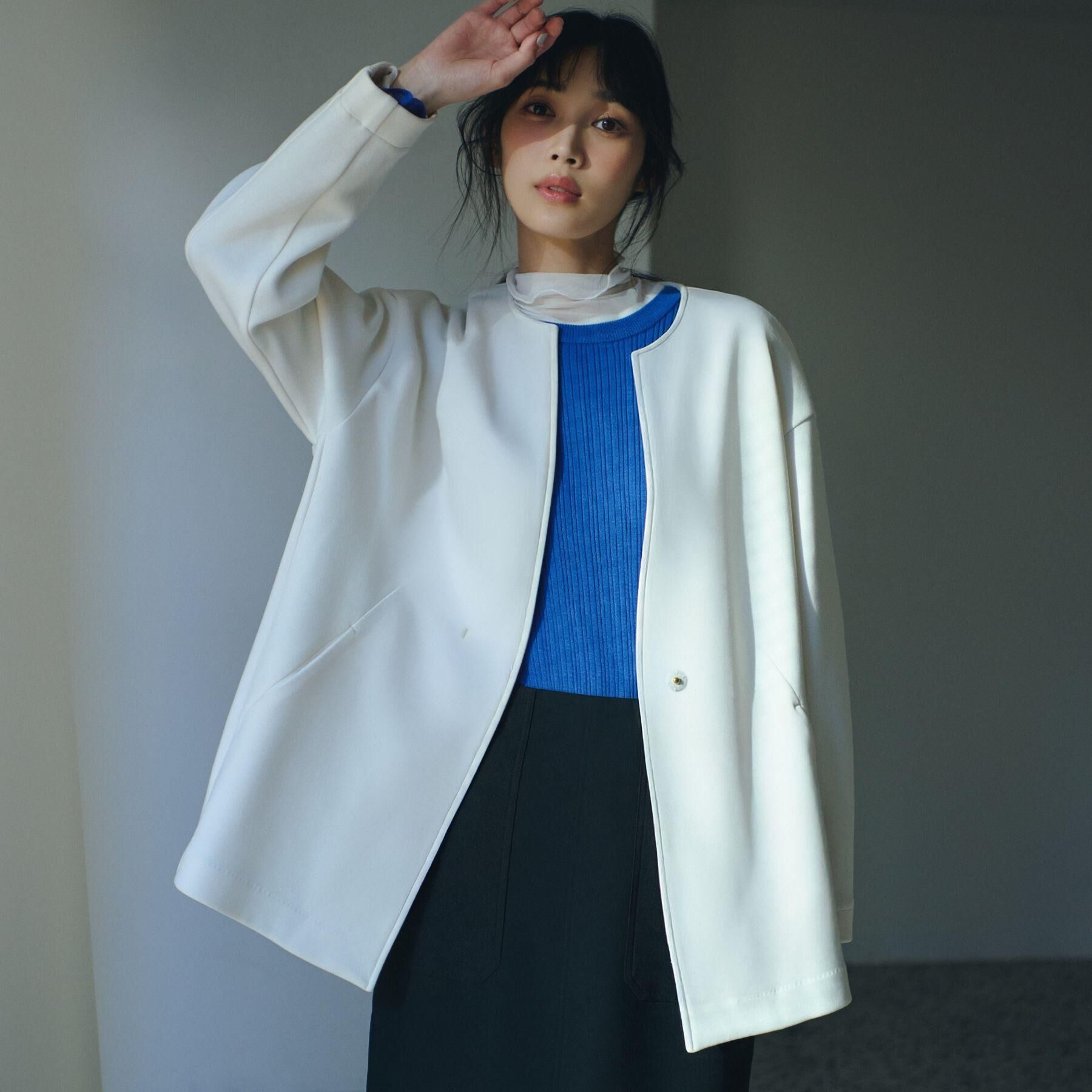 grove「ダンボールジャージ ノーカラーミドルコート」|ノーカラーコート|