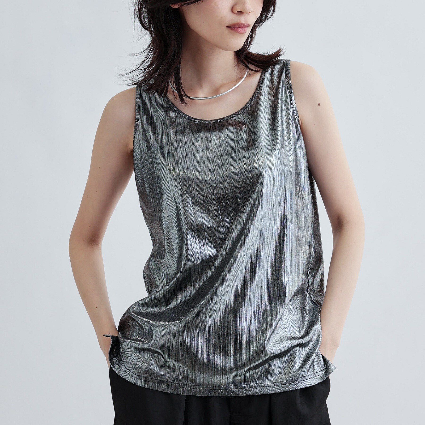 GALLEST「【再入荷】箔プリントタンクトップ」|キャミソール|シルバー(006)
