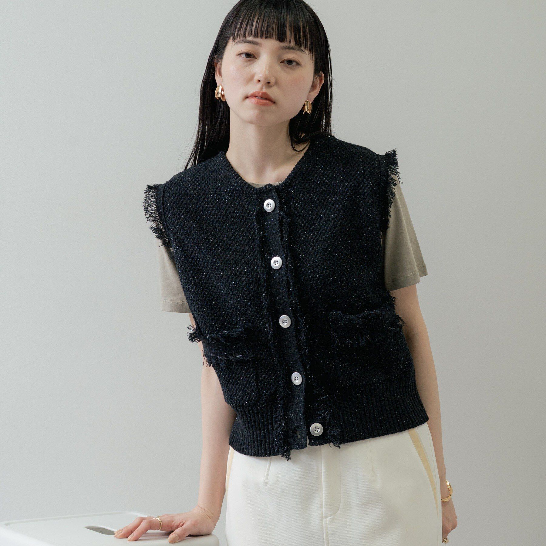 GALLEST「【オケージョン／セレモニー対応】ラメニットベスト」|ベスト・ジレ|ブラック(419)