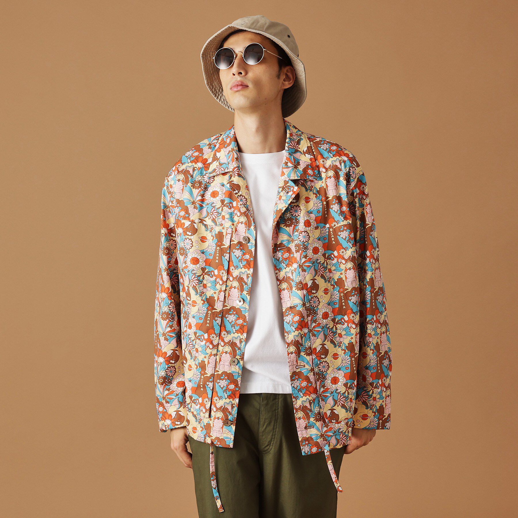 40CARATS&525「【Sサイズ～】ビリケンプリントシャツ地コーチジャケット」|ブルゾン・スタジャン|ブラウン(143)