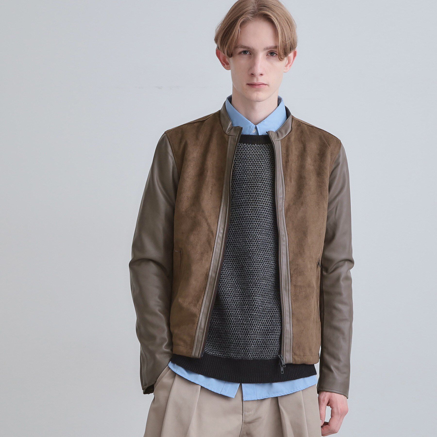 tk.TAKEO KIKUCHI「シングルレザー調ブルゾン」|ブルゾン・スタジャン|ブラウン(143)