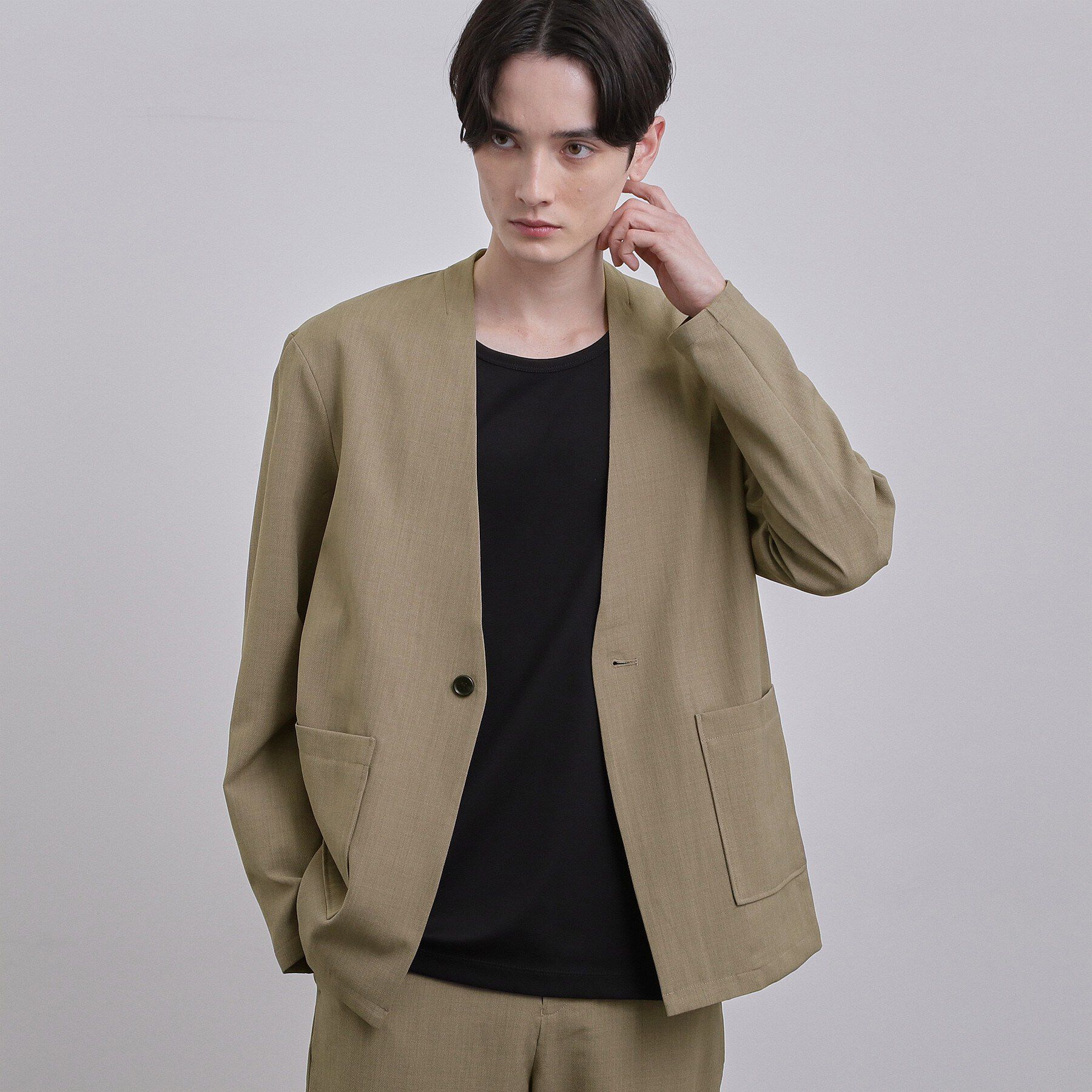 tk.TAKEO KIKUCHI「【セットアップ対応可】カルゼノーカラージャケット」|ノーカラージャケット|ベージュ(052)