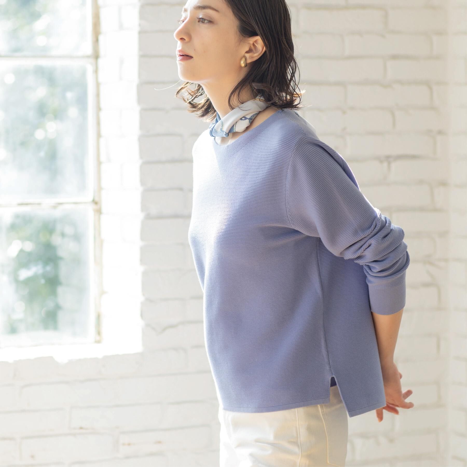 OPAQUE.CLIP「ボートネックガーターニット/オーガニックコットン混【洗濯機OK/UVケア】《6col》」|ニット・セーター|