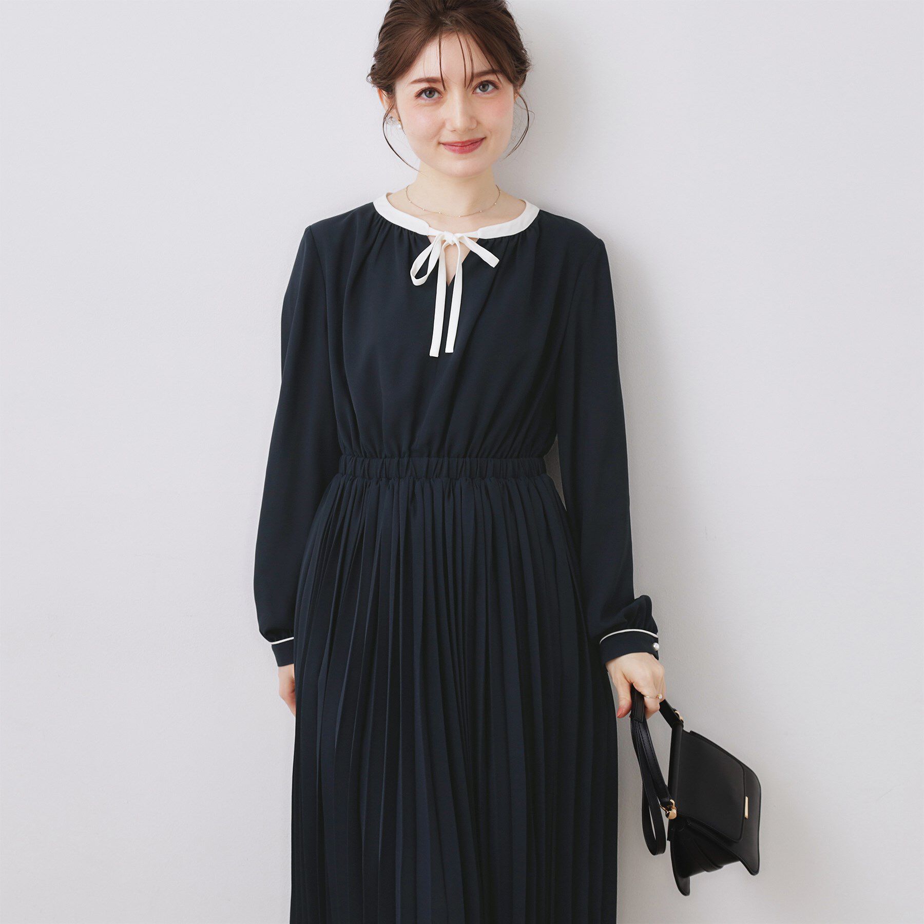 Couture broach「【ハレの日・通勤】配色シフォンプリーツ ワンピース」|ワンピース|