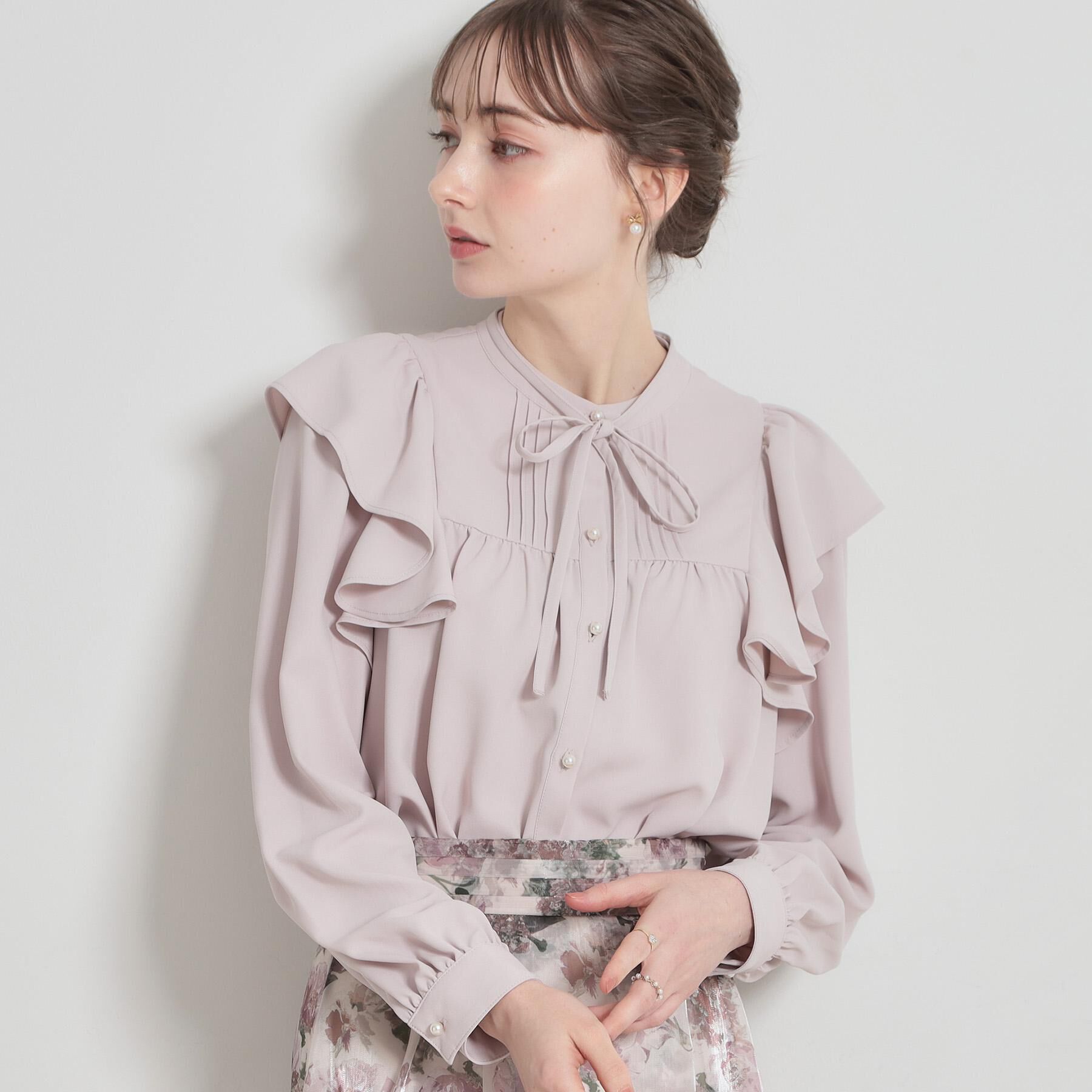 Couture broach「【洗える・リボン取り外し可】フリルジョーゼットブラウス」|シャツ・ブラウス|