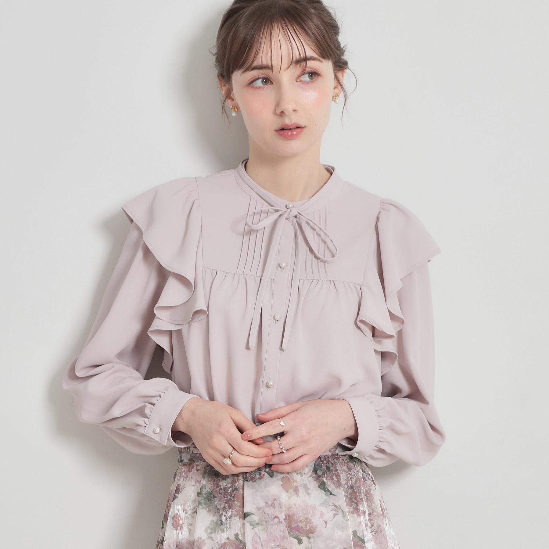 Couture broach「【洗える・リボン取り外し可】フリルジョーゼットブラウス」|シャツ・ブラウス|