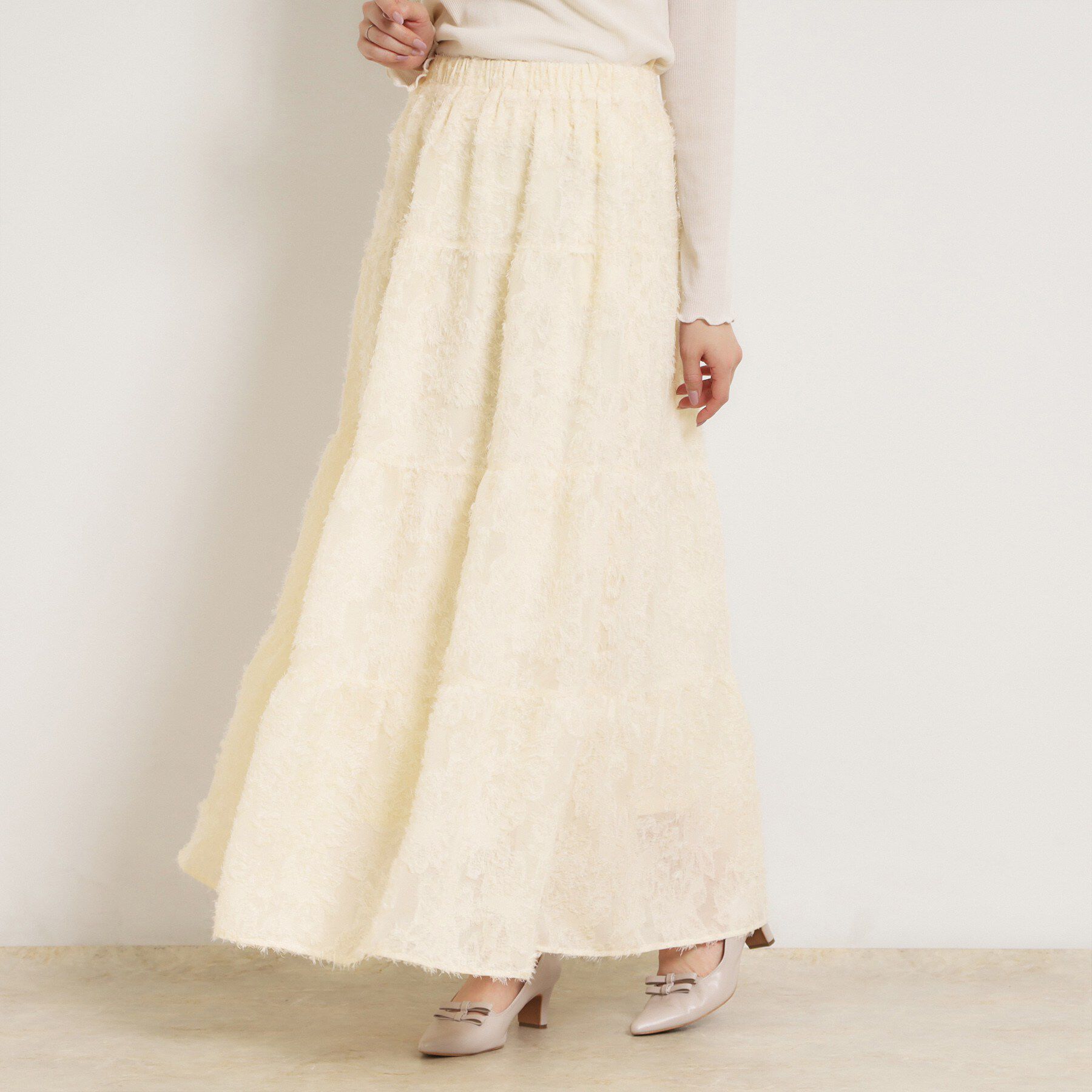 Couture broach「ティアードフラワーモチーフロングスカート」|スカート|