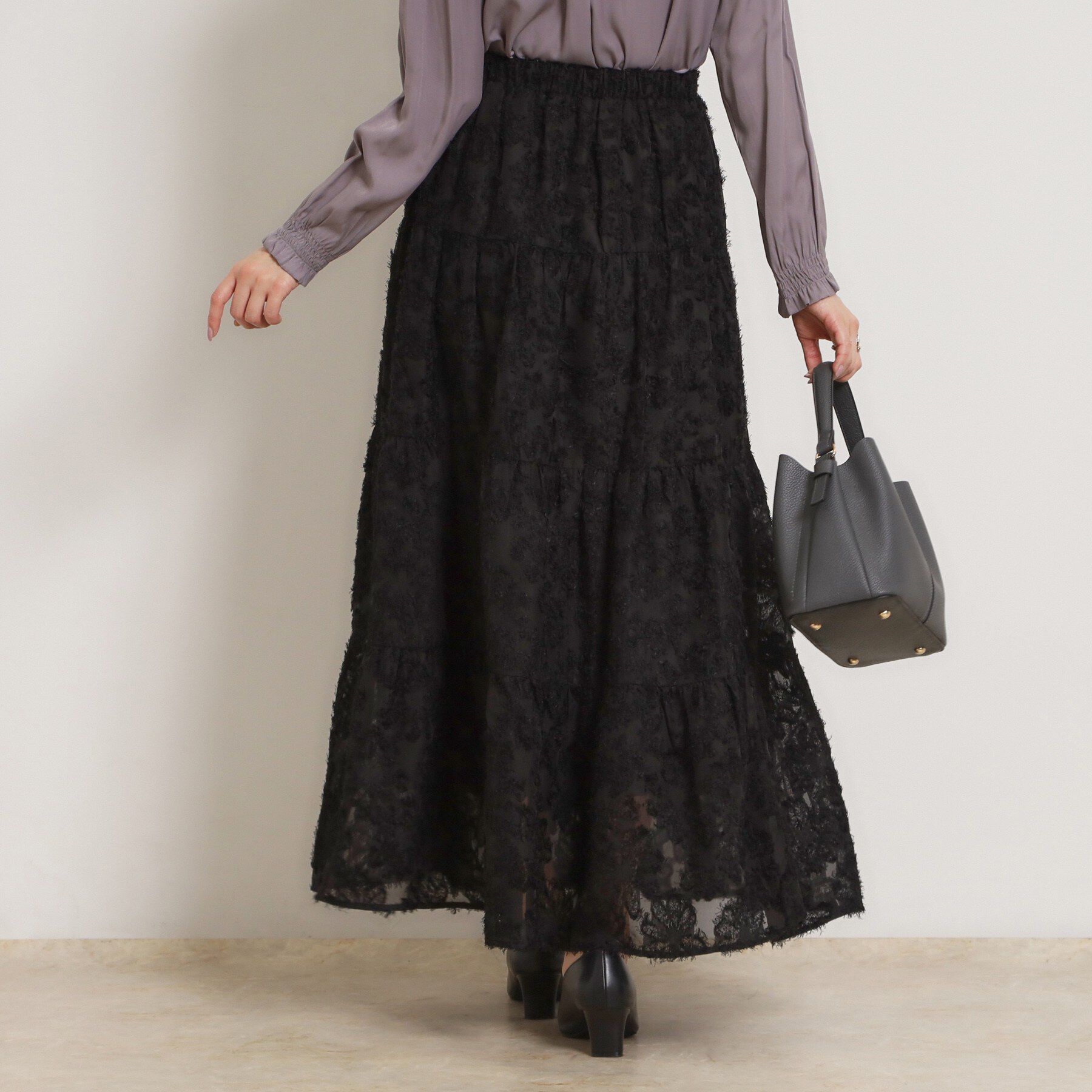 Couture broach「ティアードフラワーモチーフロングスカート」|スカート|