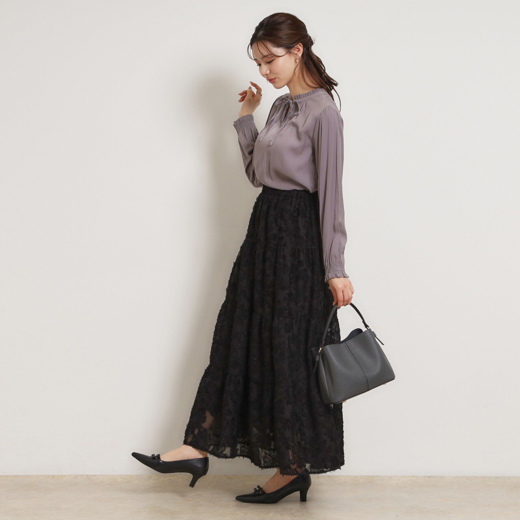 Couture broach「ティアードフラワーモチーフロングスカート」|スカート|