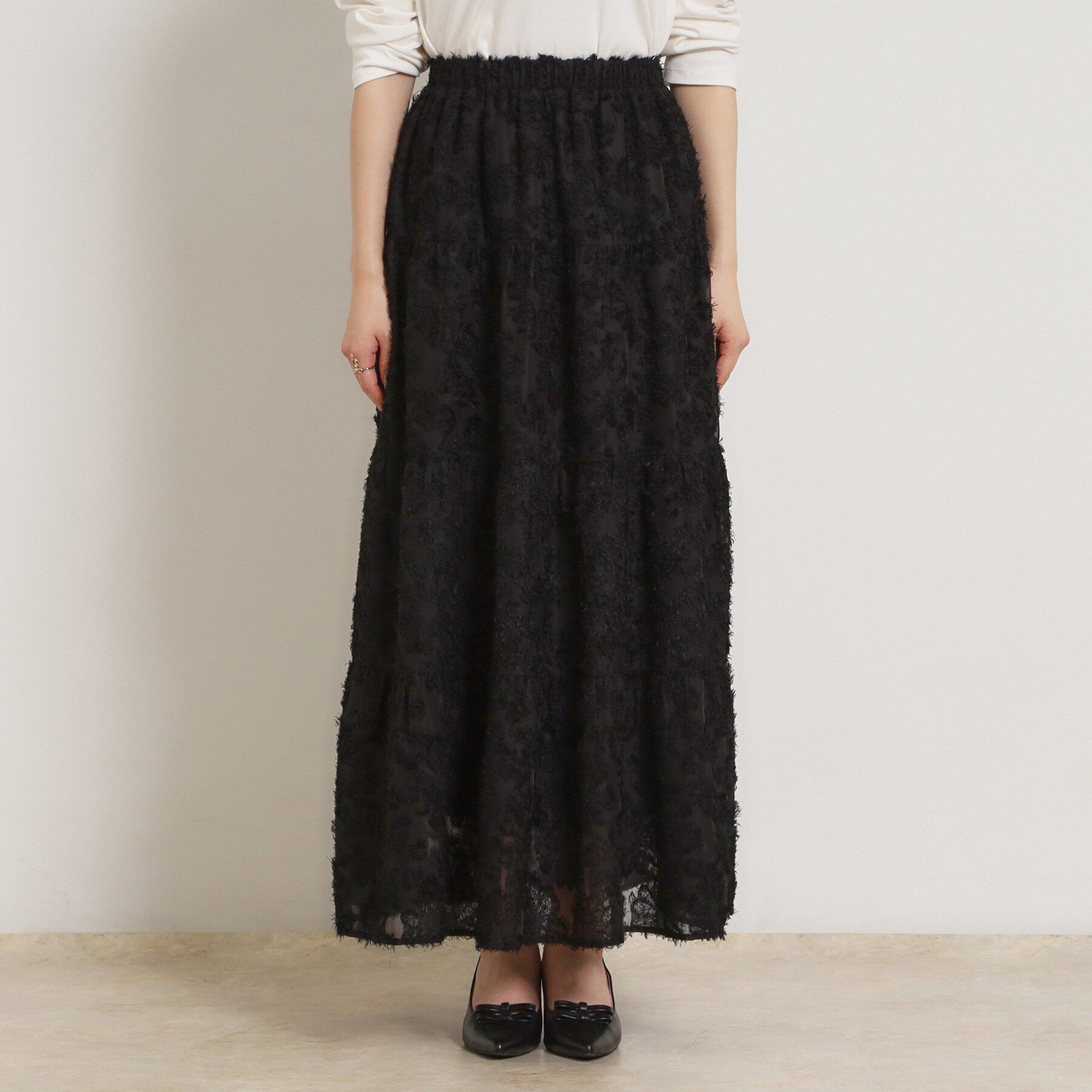 Couture broach「ティアードフラワーモチーフロングスカート」|スカート|