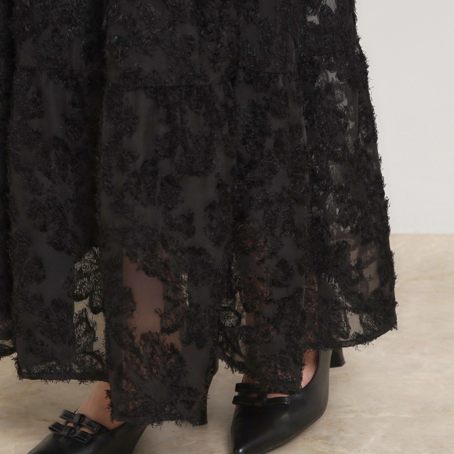 Couture broach「ティアードフラワーモチーフロングスカート」|スカート|