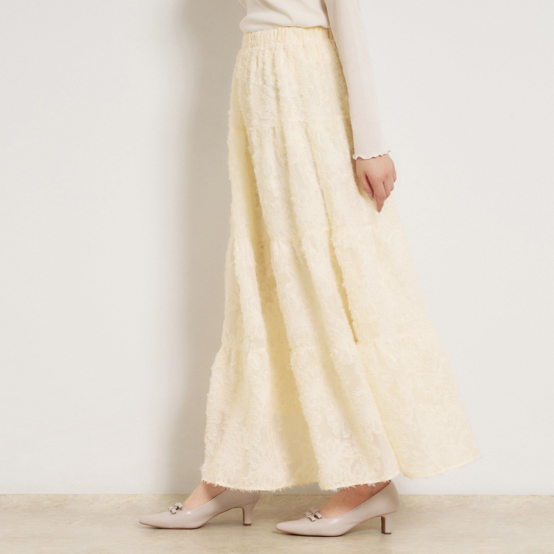 Couture broach「ティアードフラワーモチーフロングスカート」|スカート|