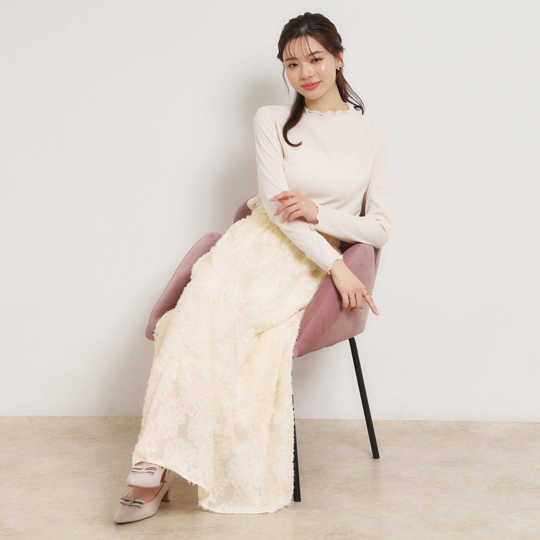 Couture broach「ティアードフラワーモチーフロングスカート」|スカート|