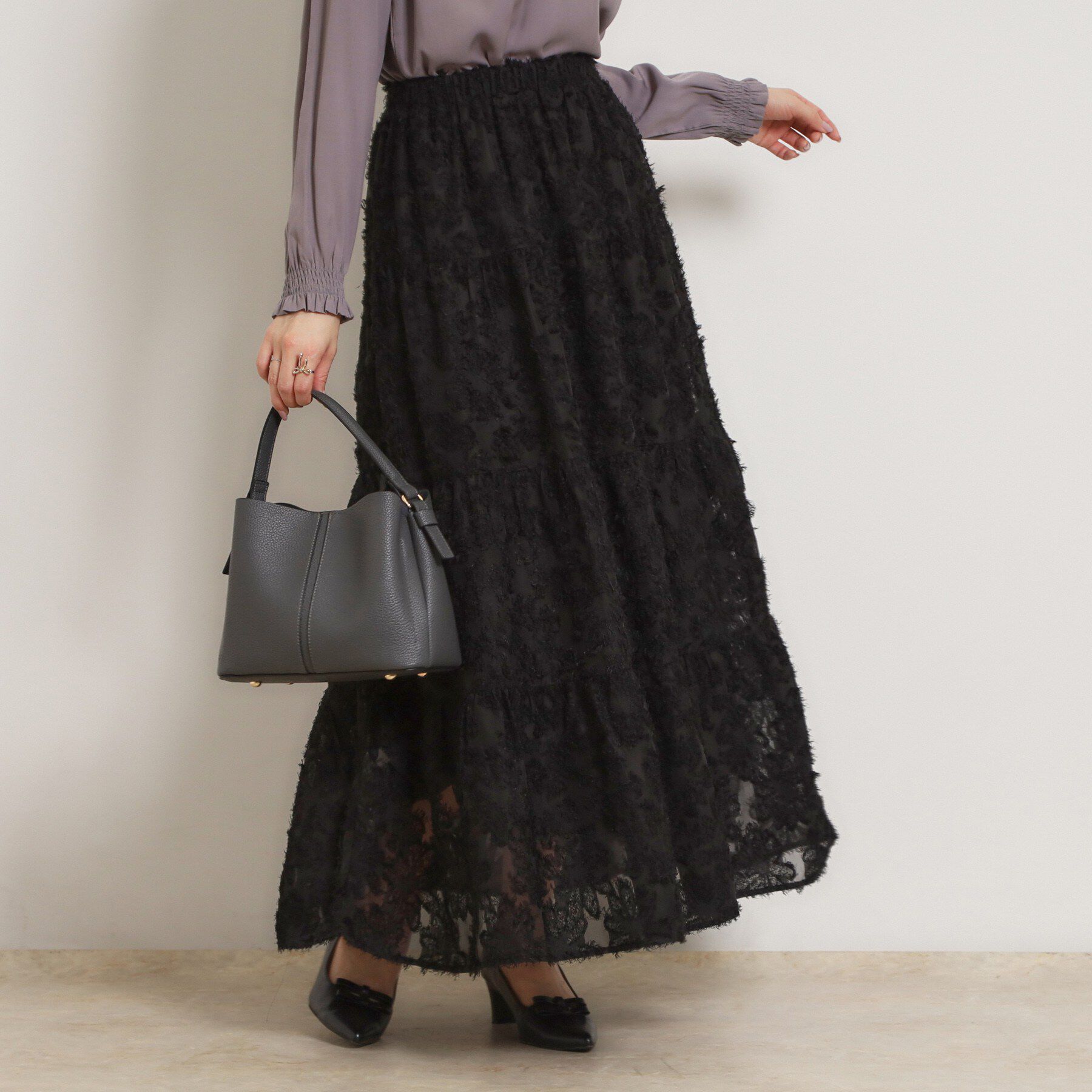 Couture broach「ティアードフラワーモチーフロングスカート」|スカート|