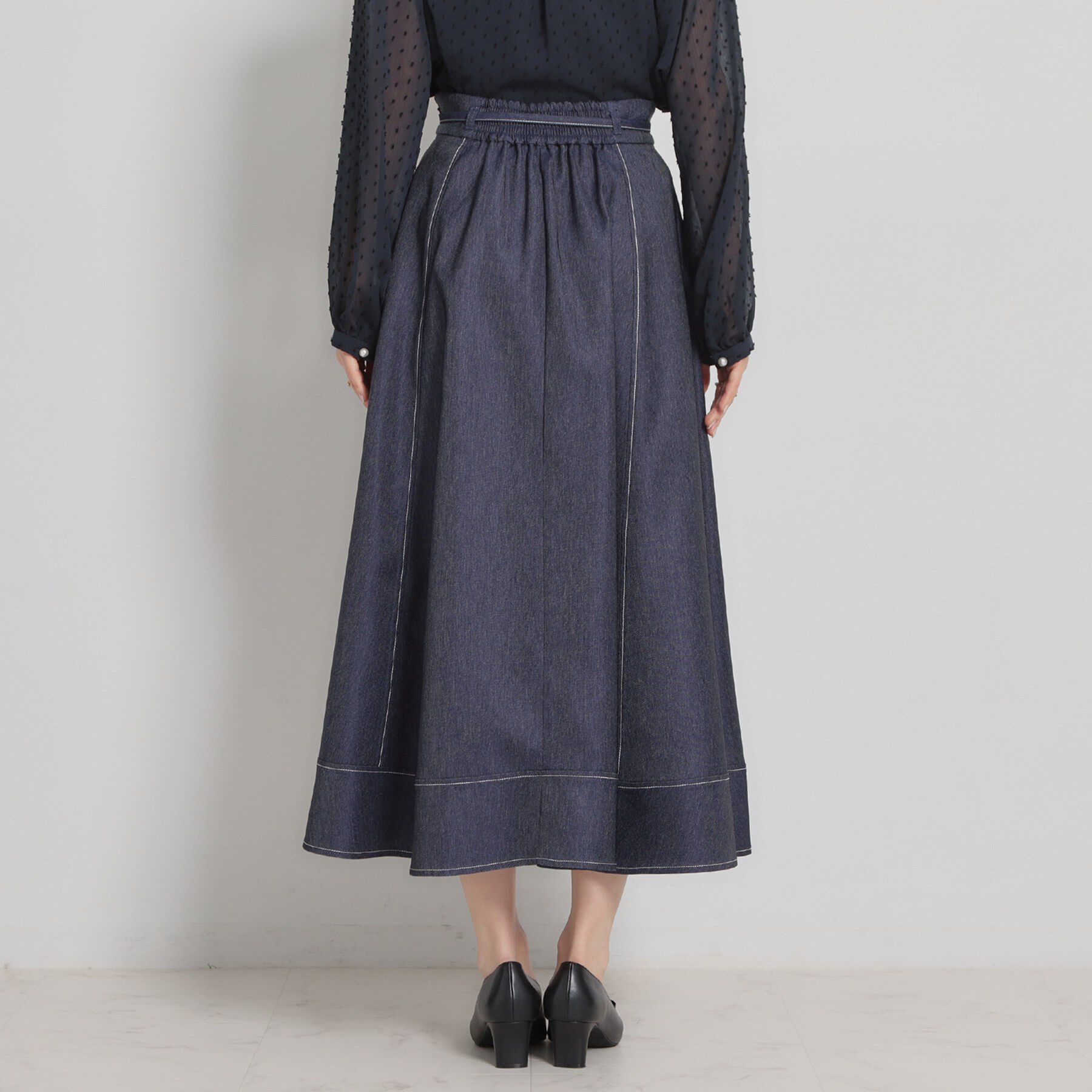 Couture broach「【洗える】デニムライク細リボンスカート」|スカート|
