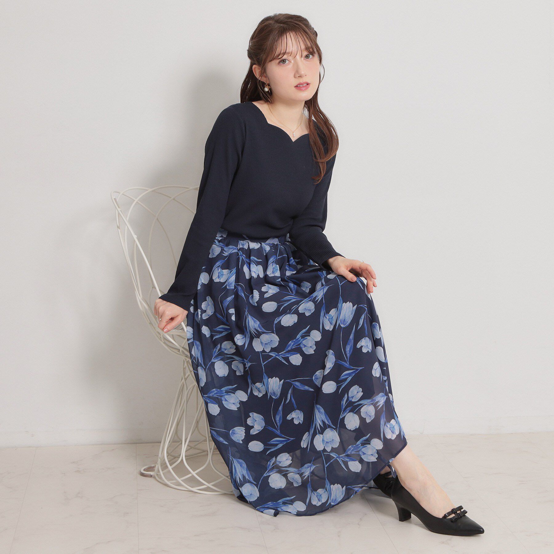 Couture broach「【洗える】チューリップ柄スカート」|スカート|