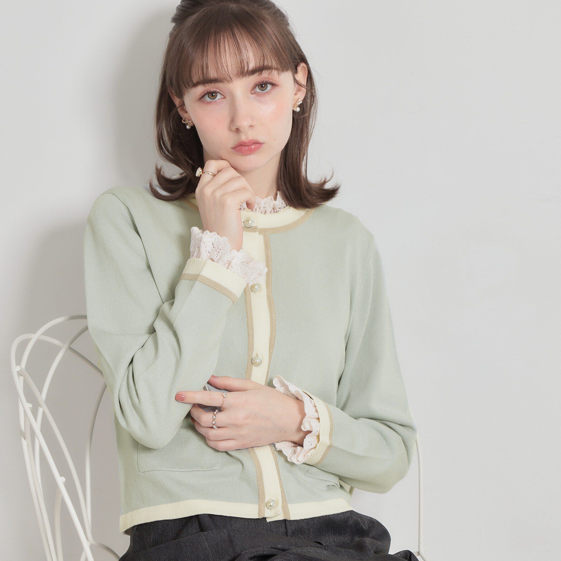 Couture broach「【洗える・着映え】SPRING配色カーディガン」|カーディガン|