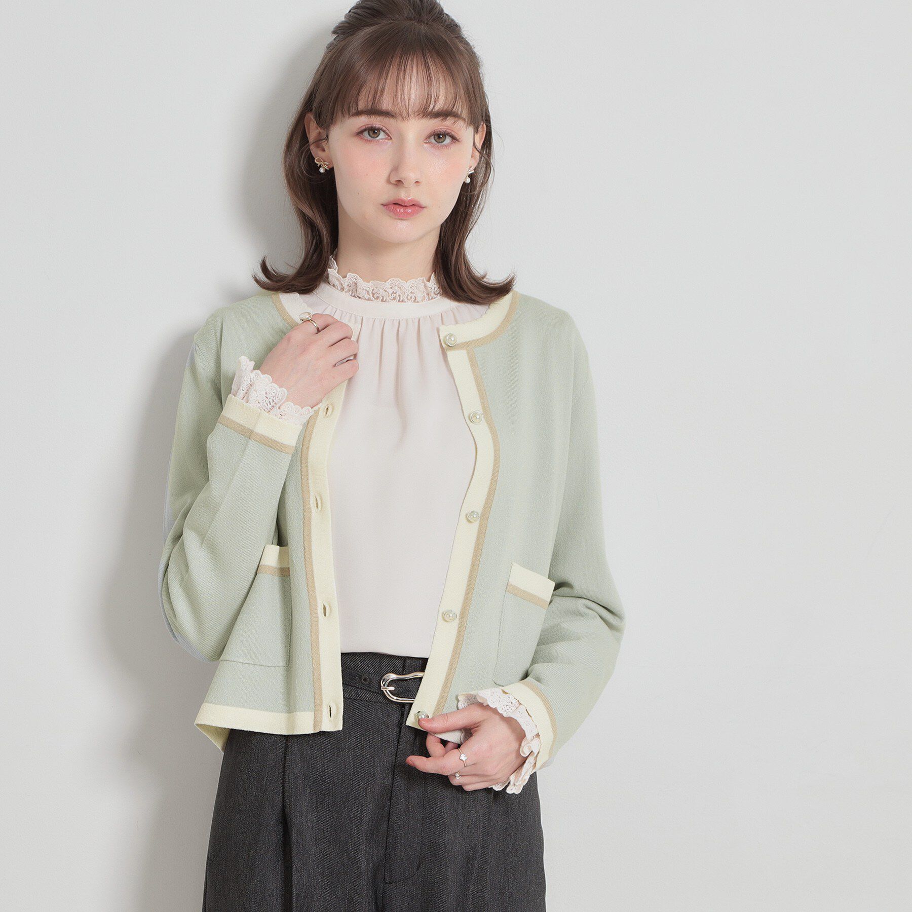 Couture broach「【洗える・着映え】SPRING配色カーディガン」|カーディガン|