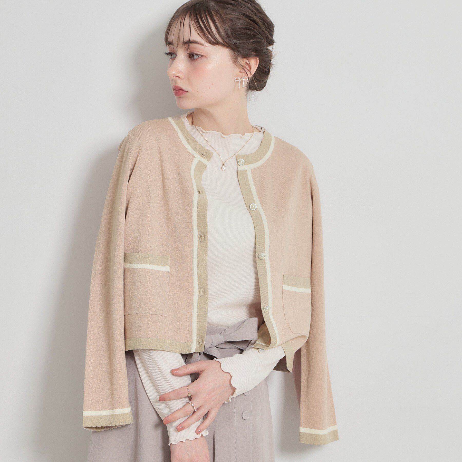 Couture broach「【洗える・着映え】SPRING配色カーディガン」|カーディガン|