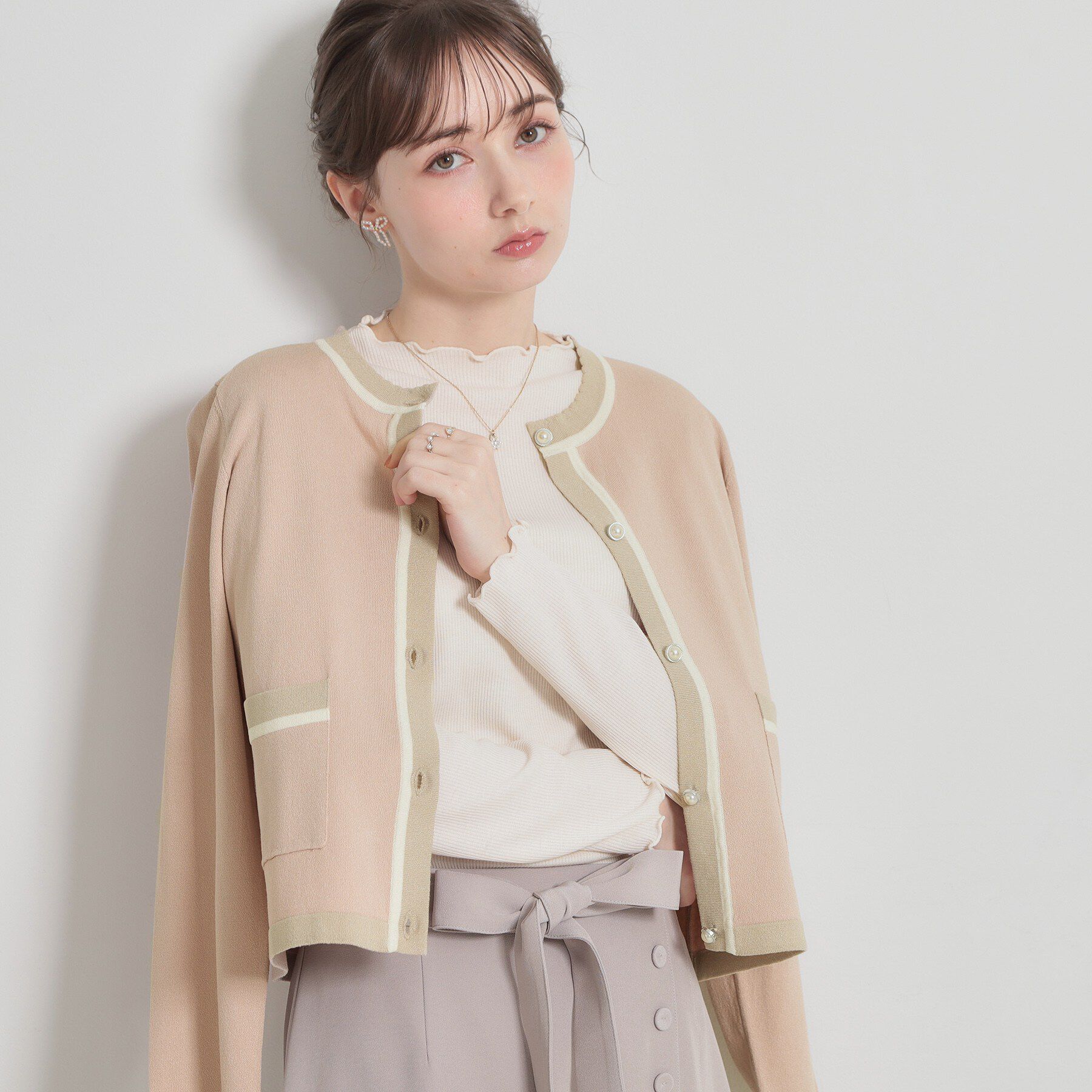 Couture broach「【洗える・着映え】SPRING配色カーディガン」|カーディガン|