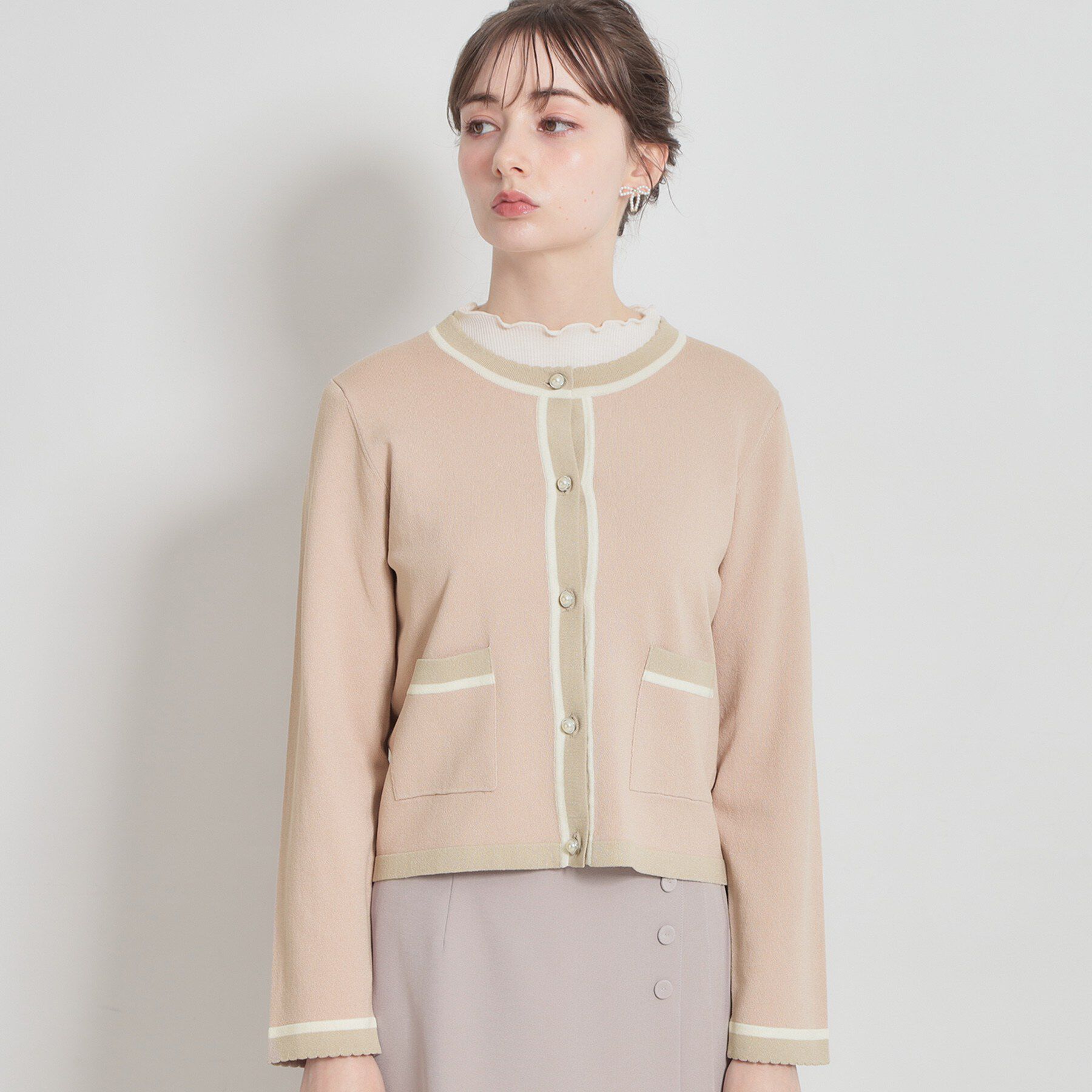 Couture broach「【洗える・着映え】SPRING配色カーディガン」|カーディガン|