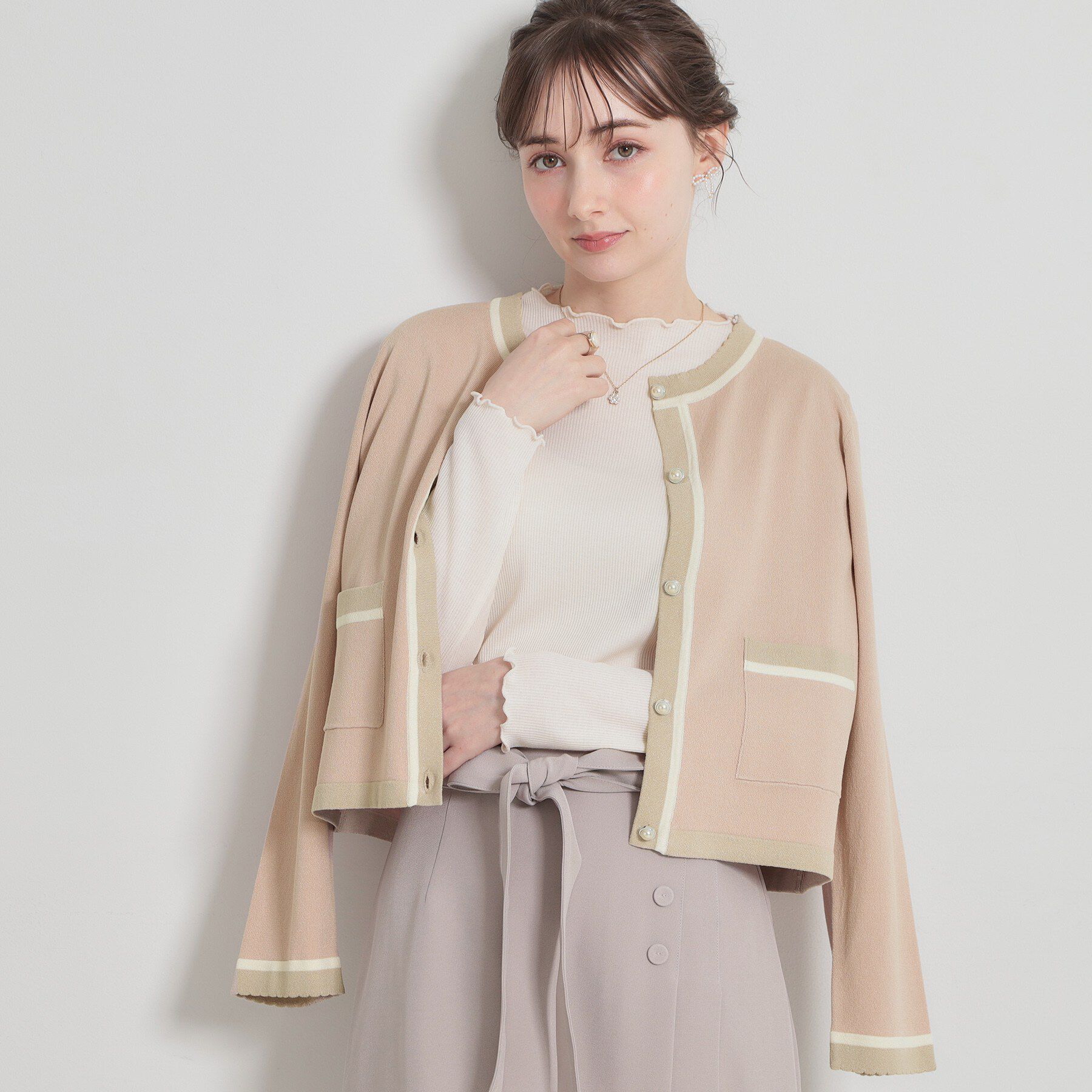 Couture broach「【洗える・着映え】SPRING配色カーディガン」|カーディガン|ピンク(071)