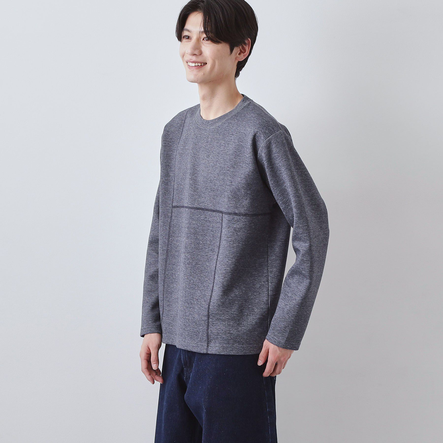 THE SHOP TK「ダンボール ステッチ切替デザイン 長袖Tシャツ 洗濯機OK」|Tシャツ・カットソー|