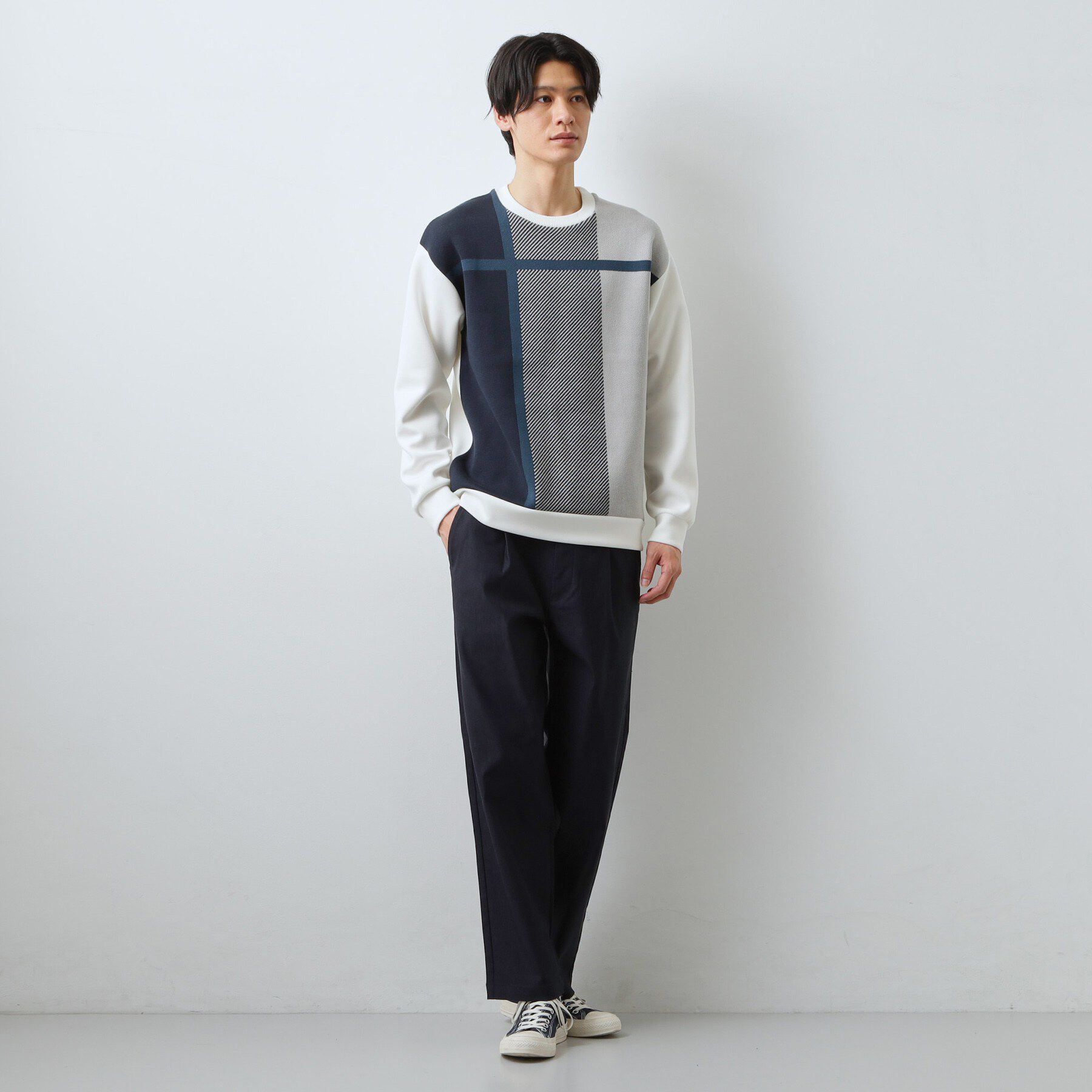 THE SHOP TK「チェック柄ダンボール スウェット 洗濯機OK」|Tシャツ・カットソー|