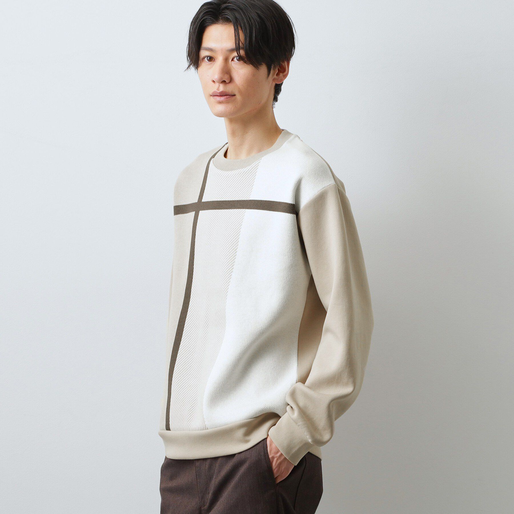 THE SHOP TK「チェック柄ダンボール スウェット 洗濯機OK」|Tシャツ・カットソー|