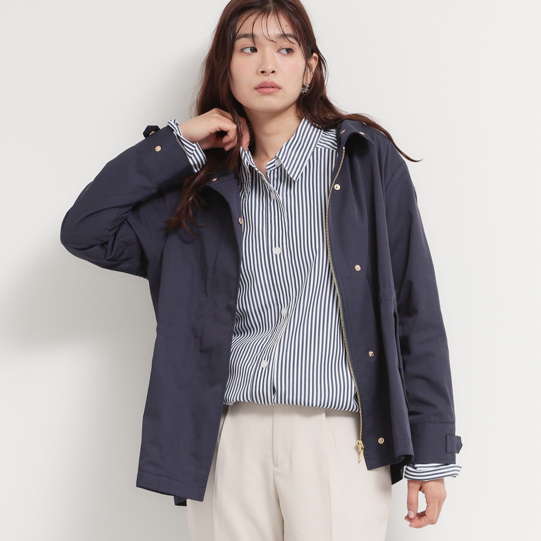 THE SHOP TK「【フェミニンにもクールにも】ウエストドロストマウンテンパーカー」|ブルゾン・スタジャン|ネイビー(994)