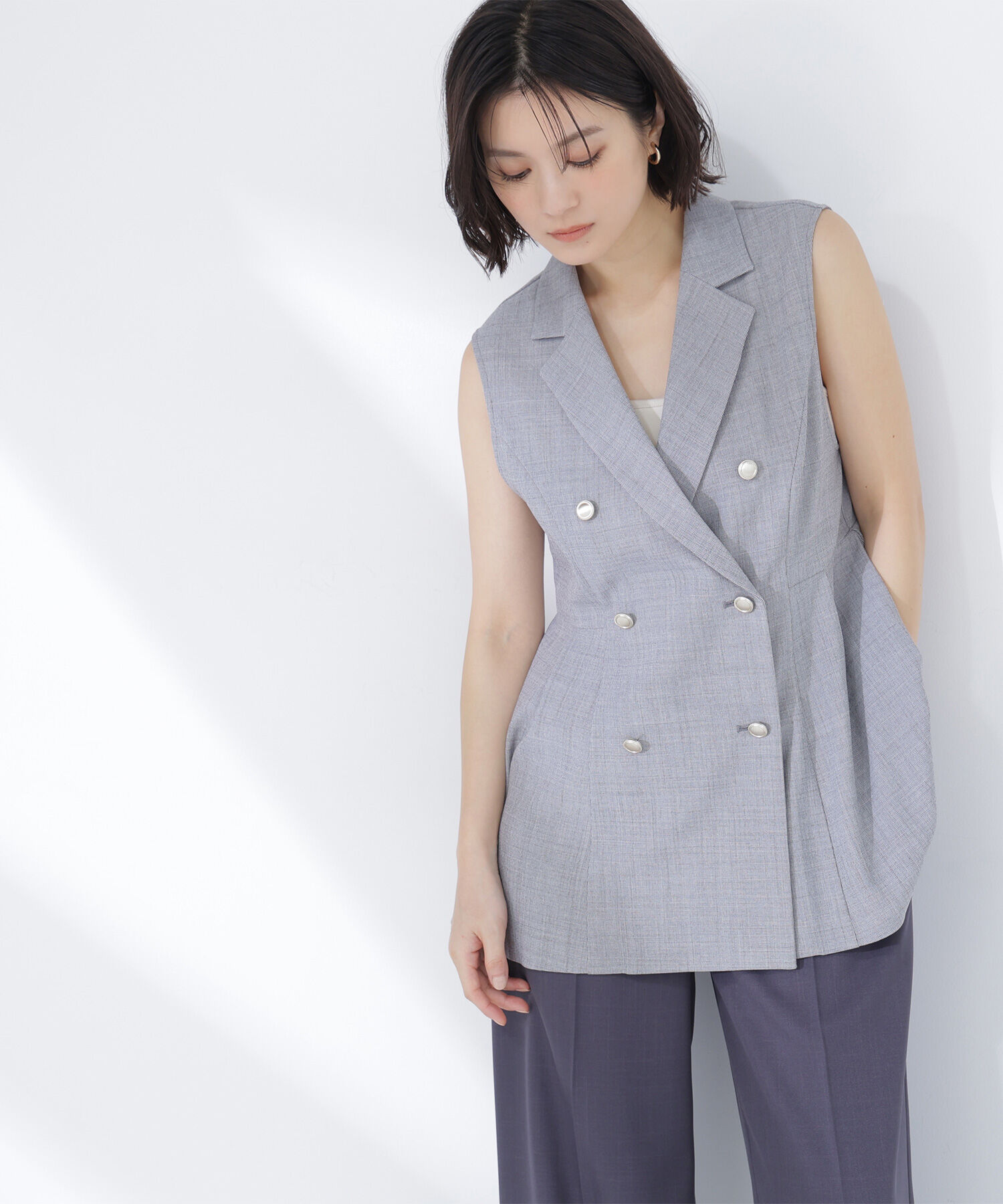  「ペプラムテーラードジレ」|ブルゾン・スタジャン|ライトグレー