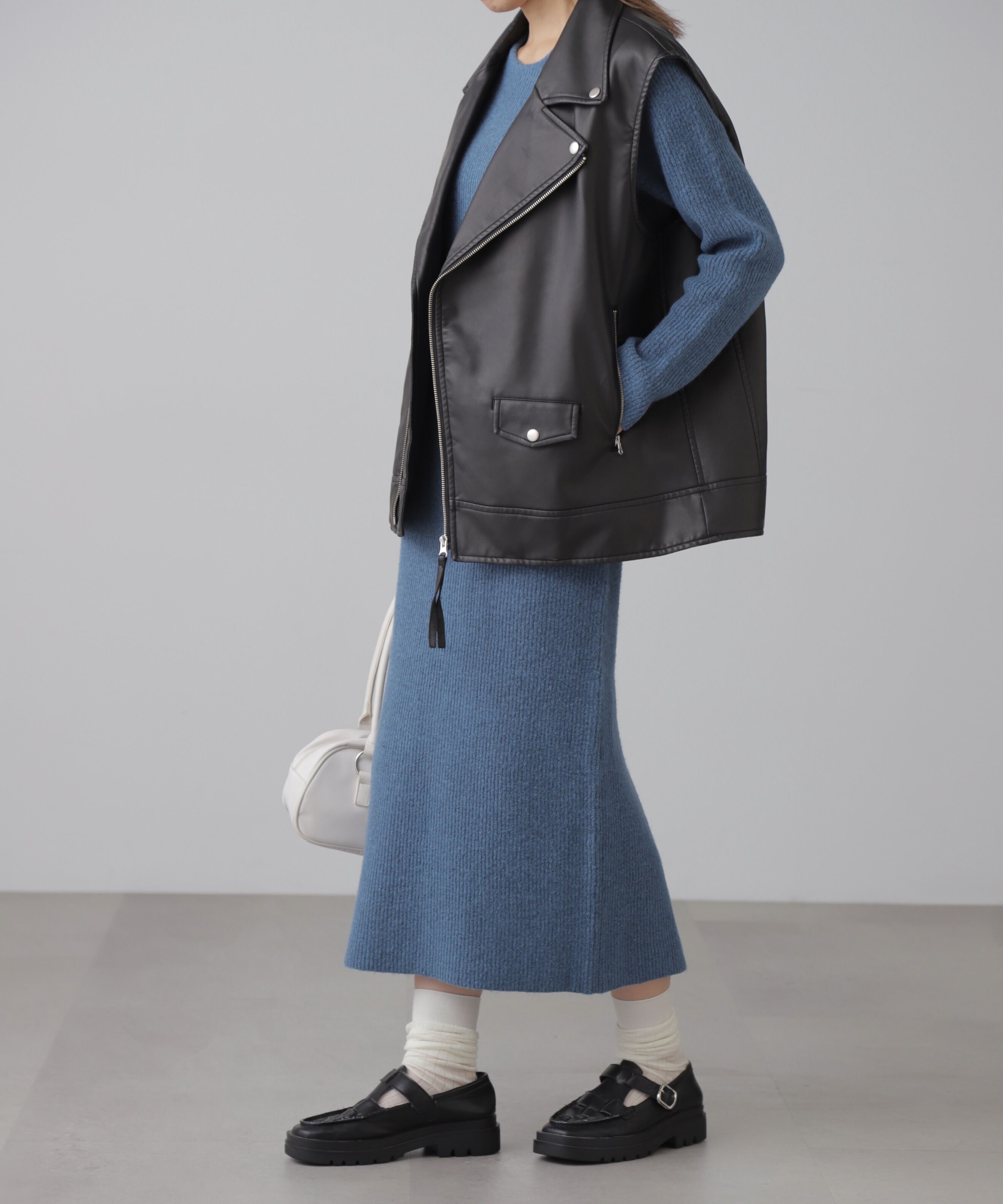  「フェイクレザーライダースジレ」|ブルゾン・スタジャン|