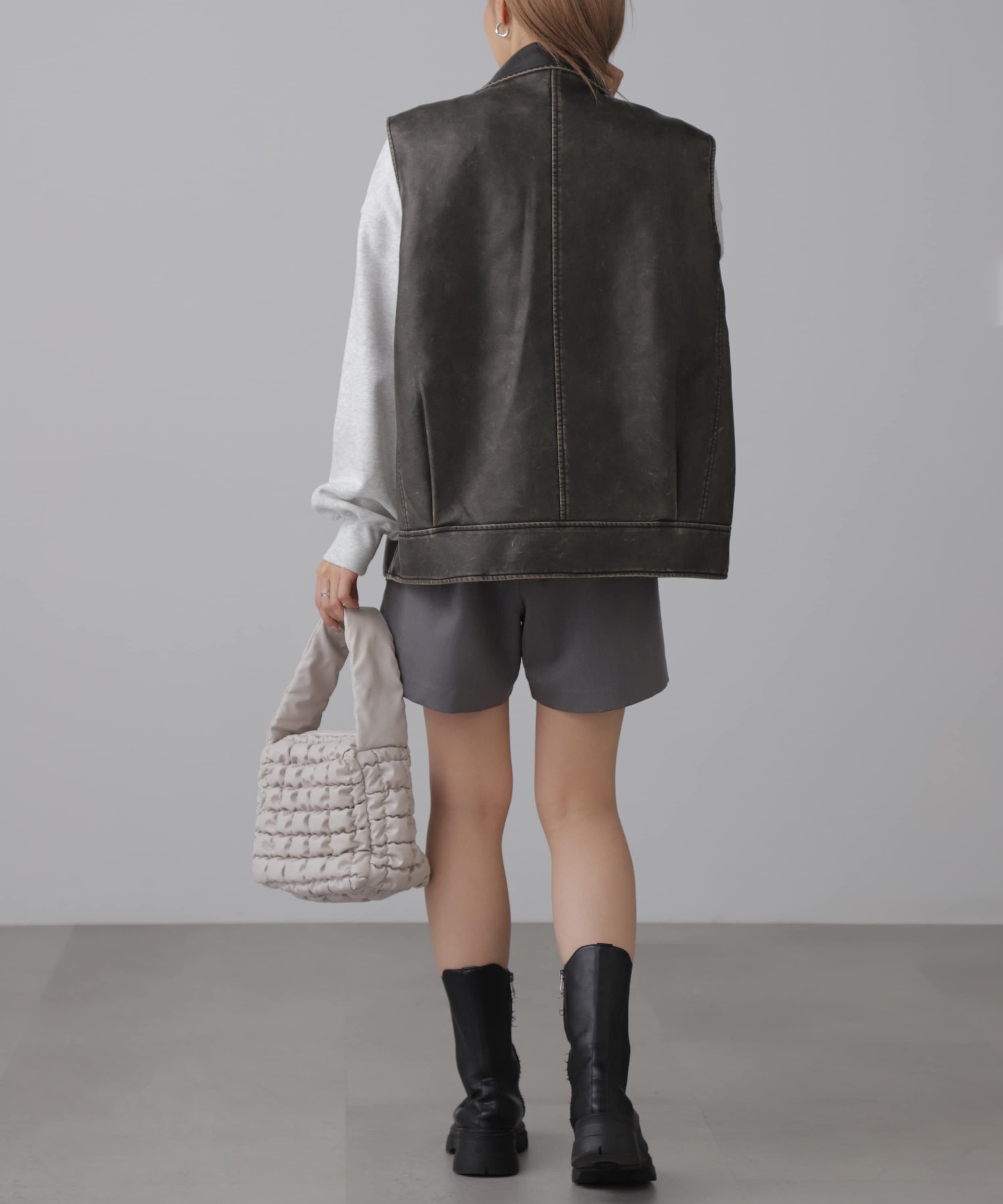  「フェイクレザーライダースジレ」|ブルゾン・スタジャン|