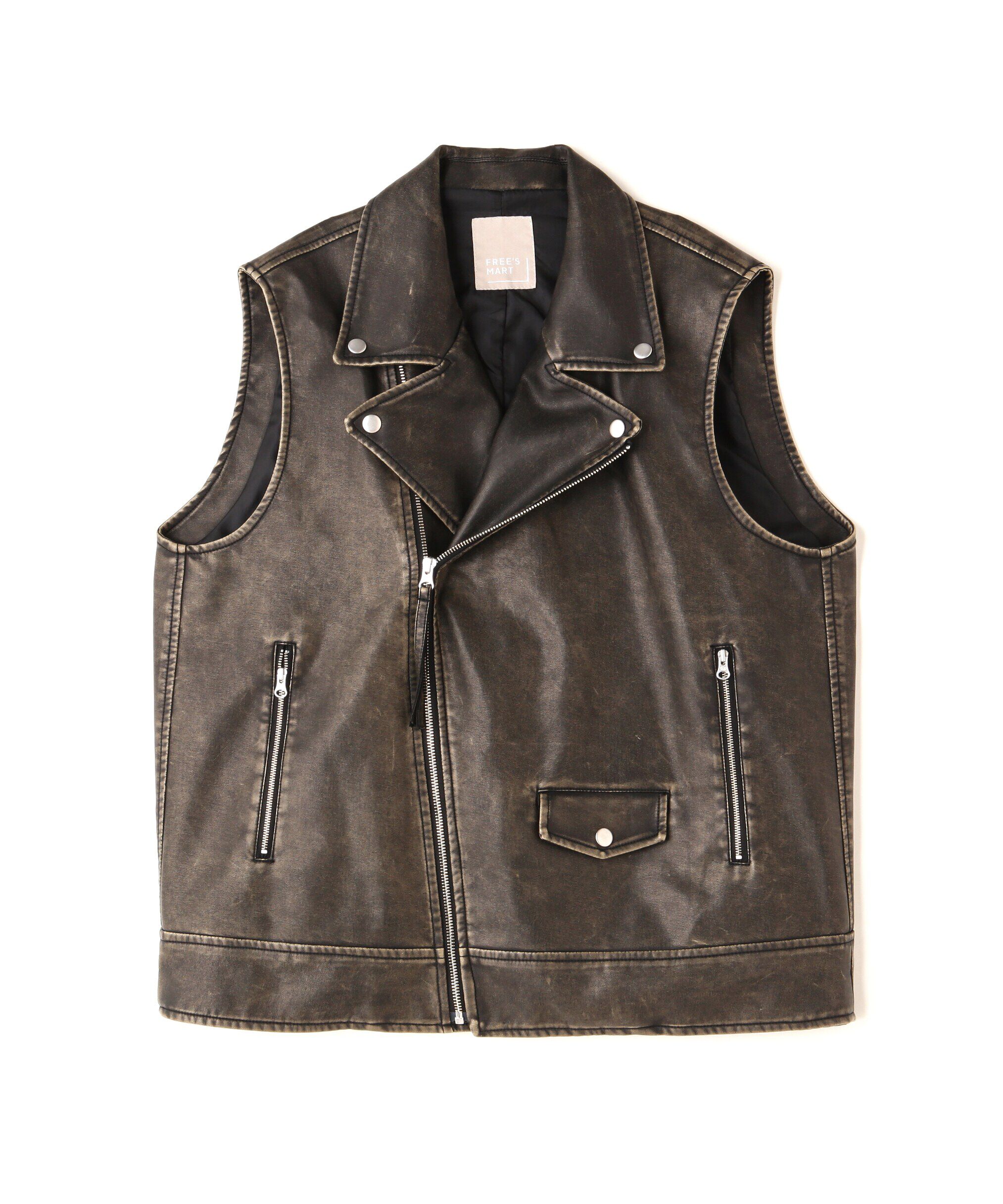  「フェイクレザーライダースジレ」|ブルゾン・スタジャン|