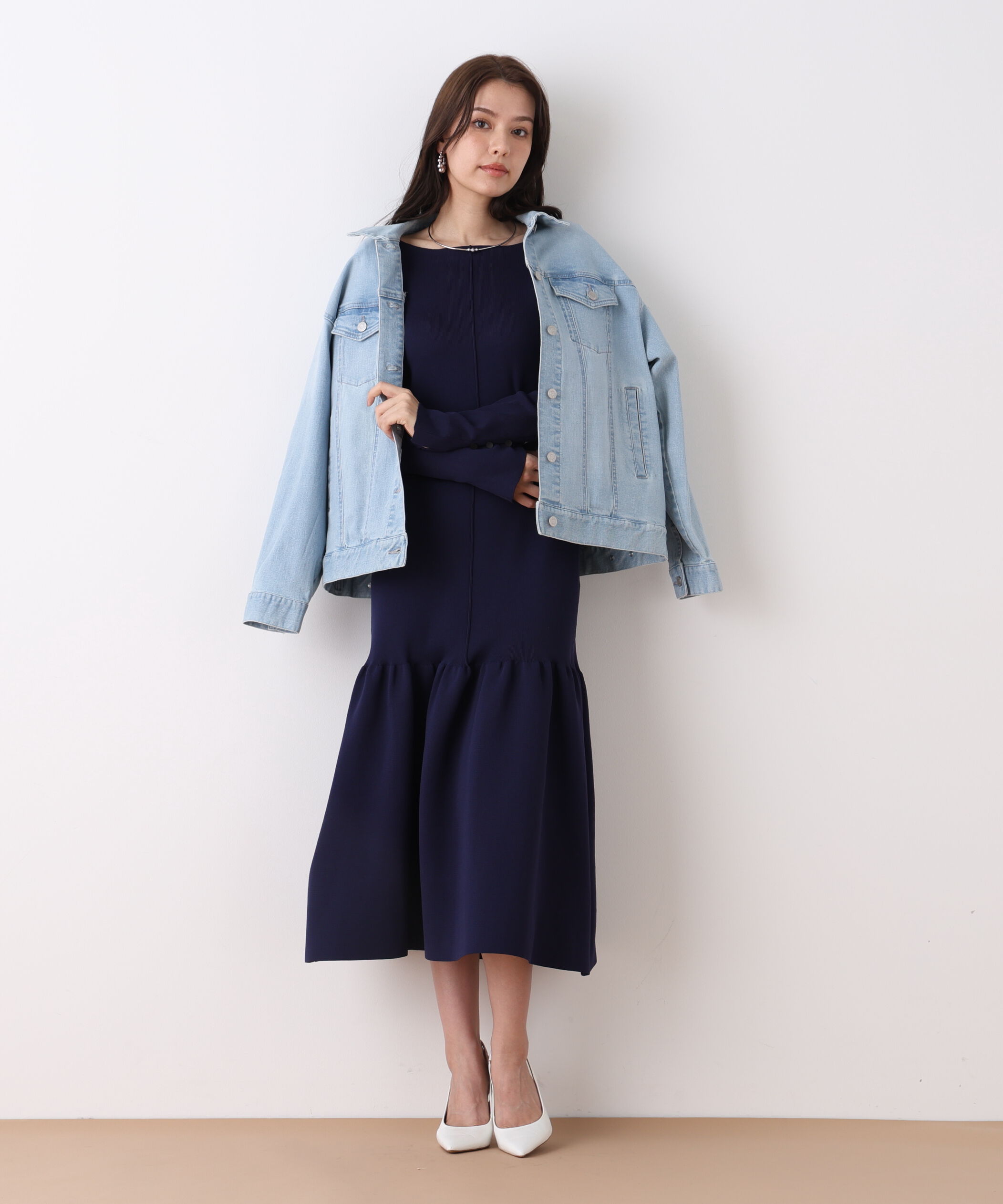  「ルーズカラーデニムジャケット」|ブルゾン・スタジャン|