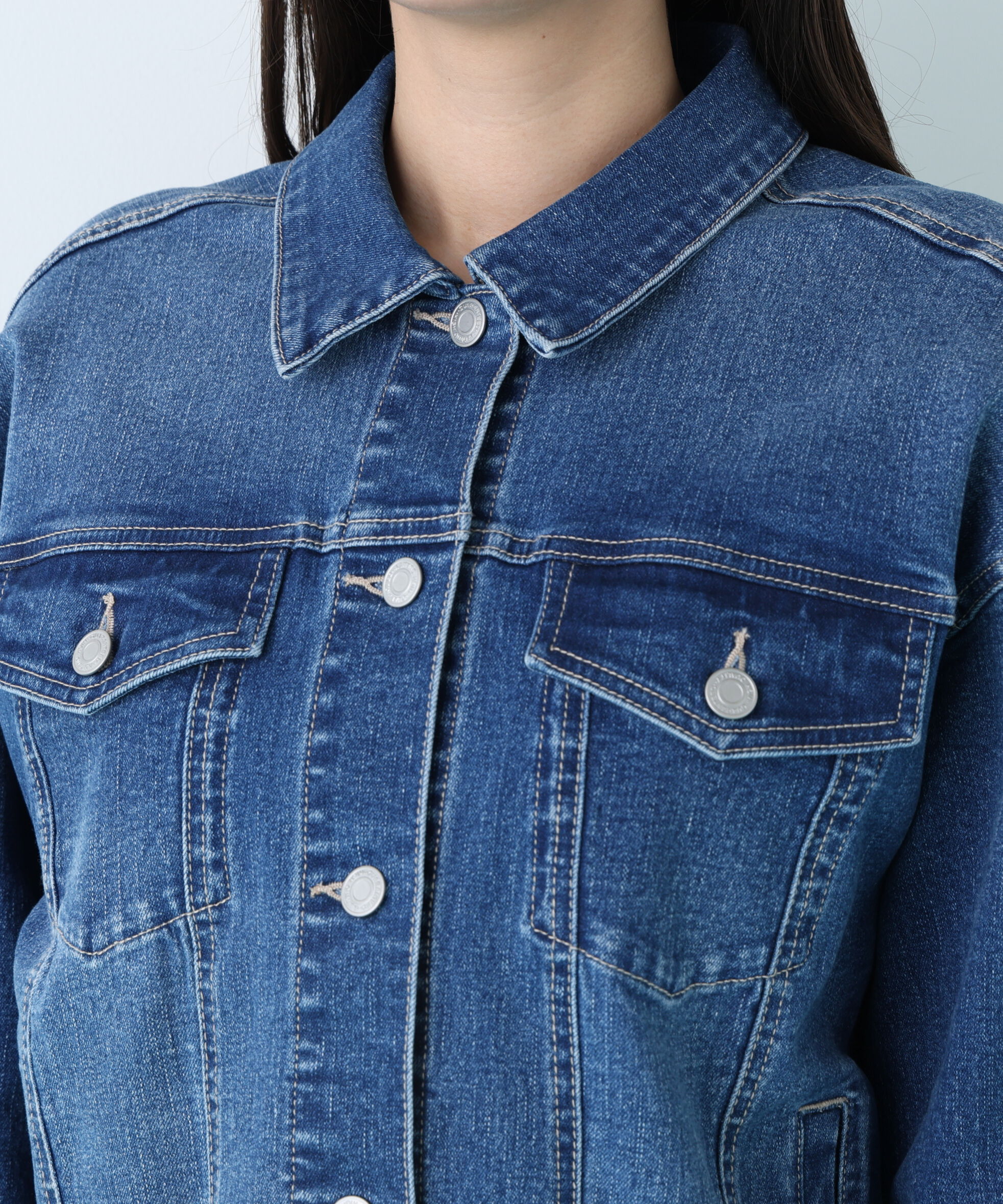  「ルーズカラーデニムジャケット」|ブルゾン・スタジャン|