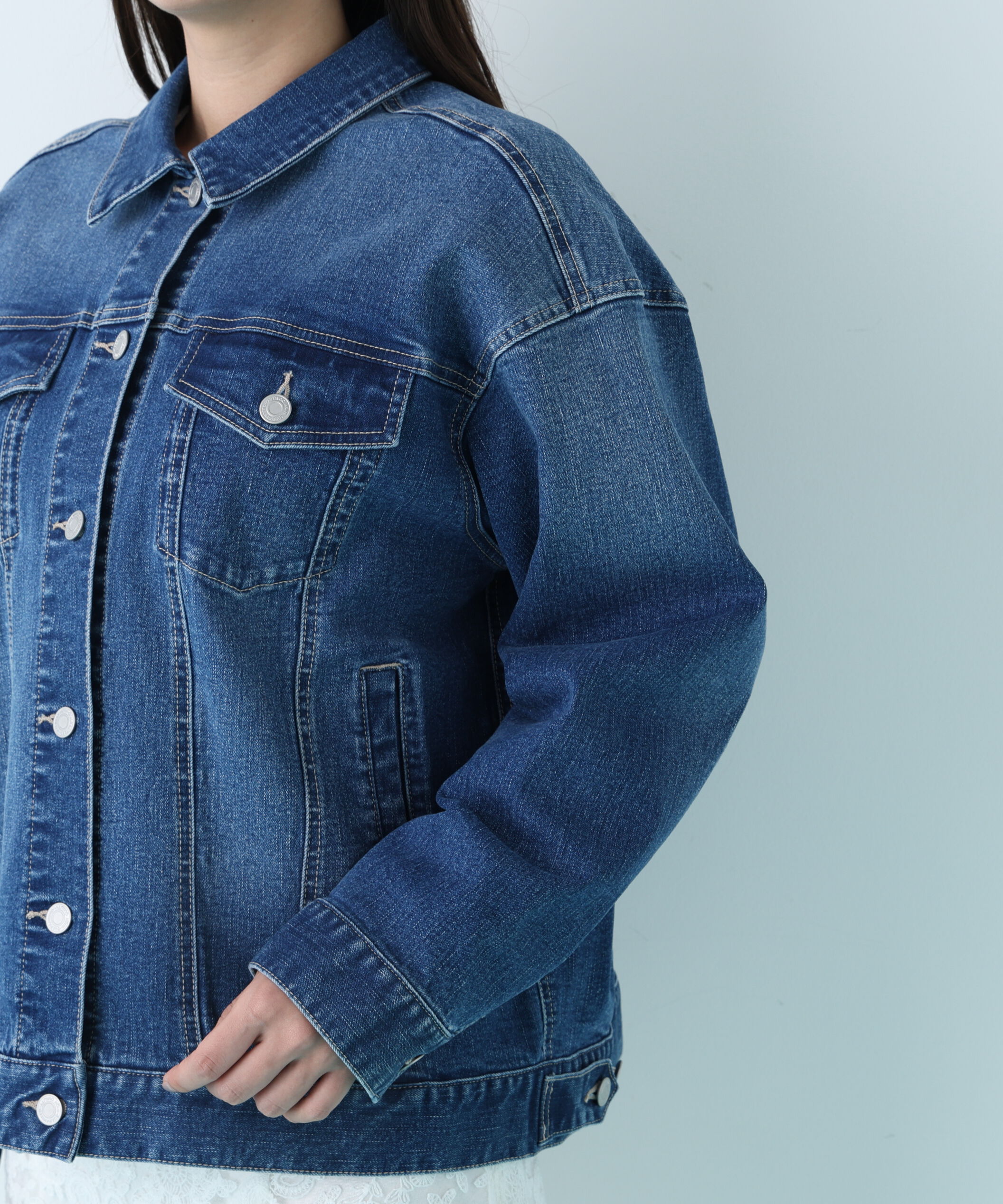  「ルーズカラーデニムジャケット」|ブルゾン・スタジャン|