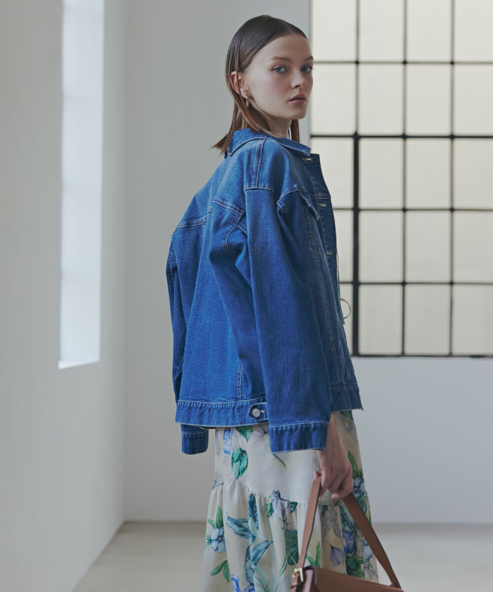  「ルーズカラーデニムジャケット」|ブルゾン・スタジャン|