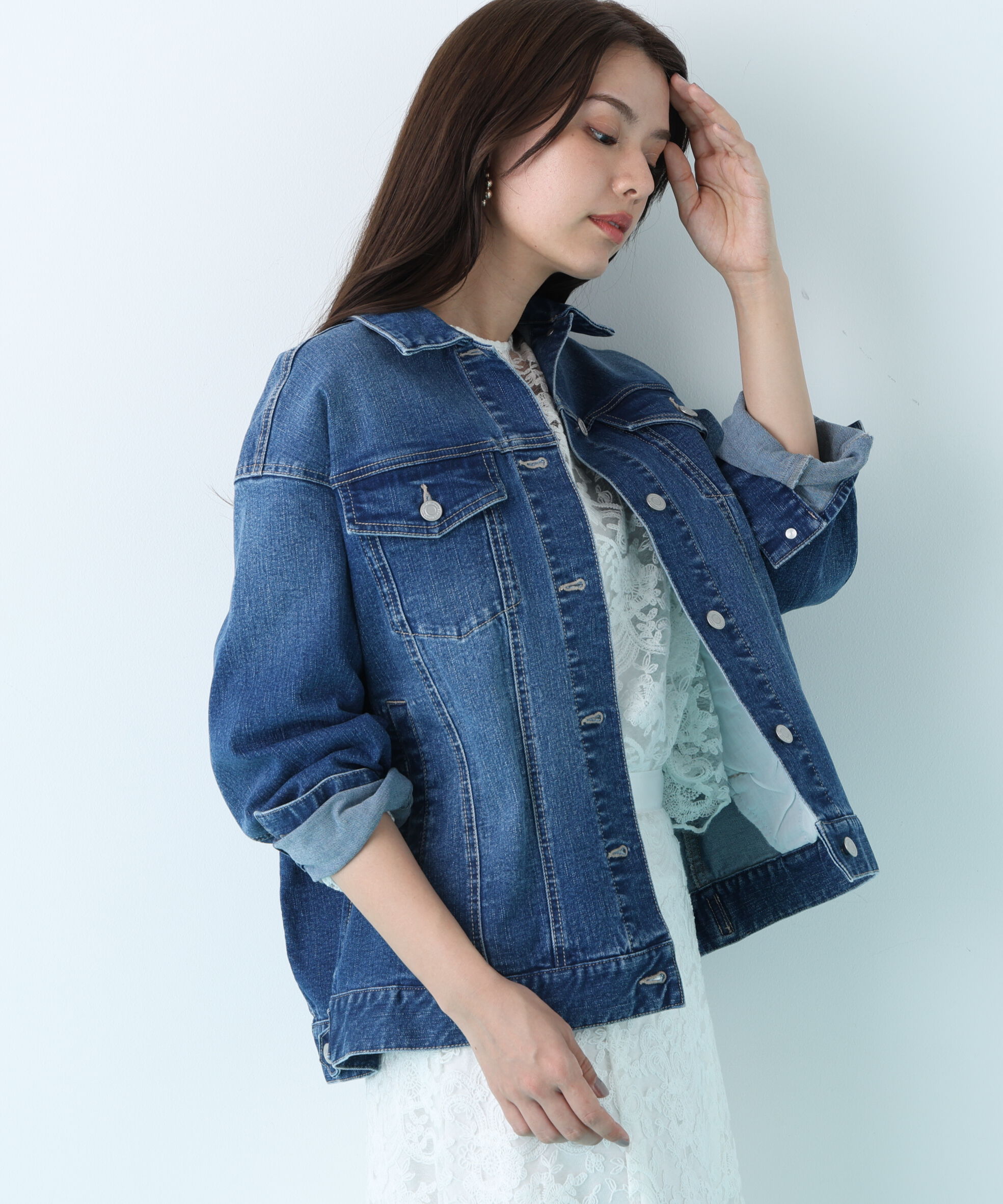  「ルーズカラーデニムジャケット」|ブルゾン・スタジャン|