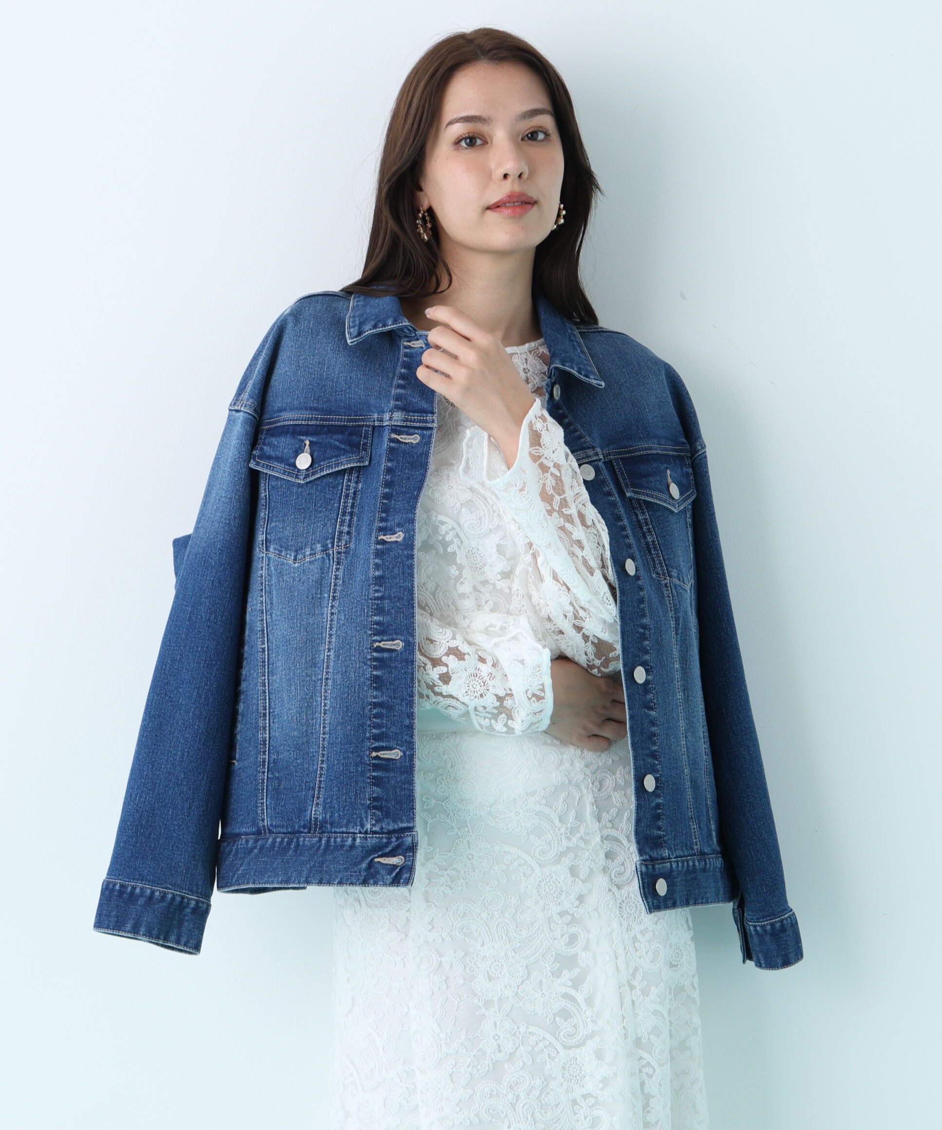  「ルーズカラーデニムジャケット」|ブルゾン・スタジャン|