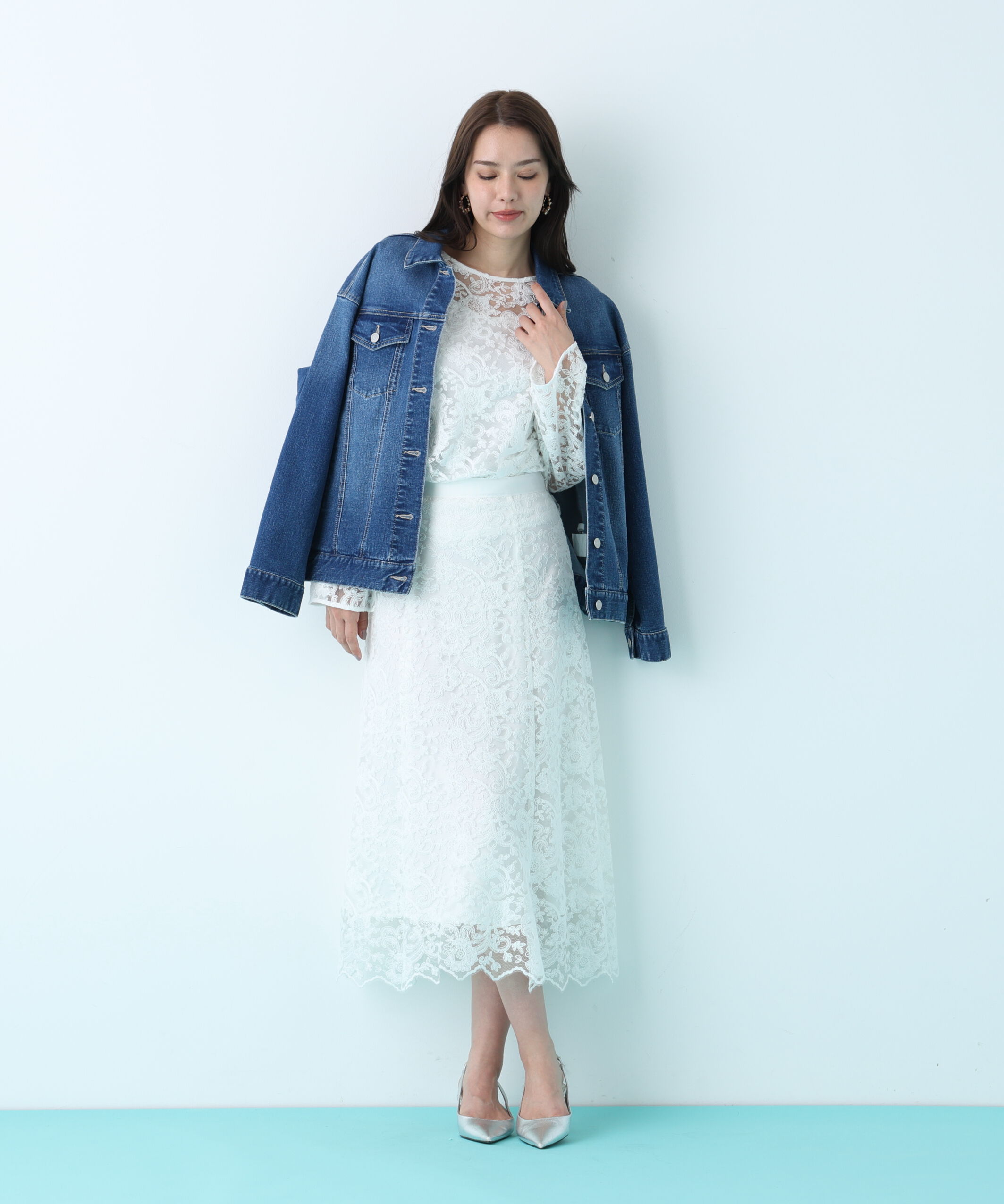  「ルーズカラーデニムジャケット」|ブルゾン・スタジャン|