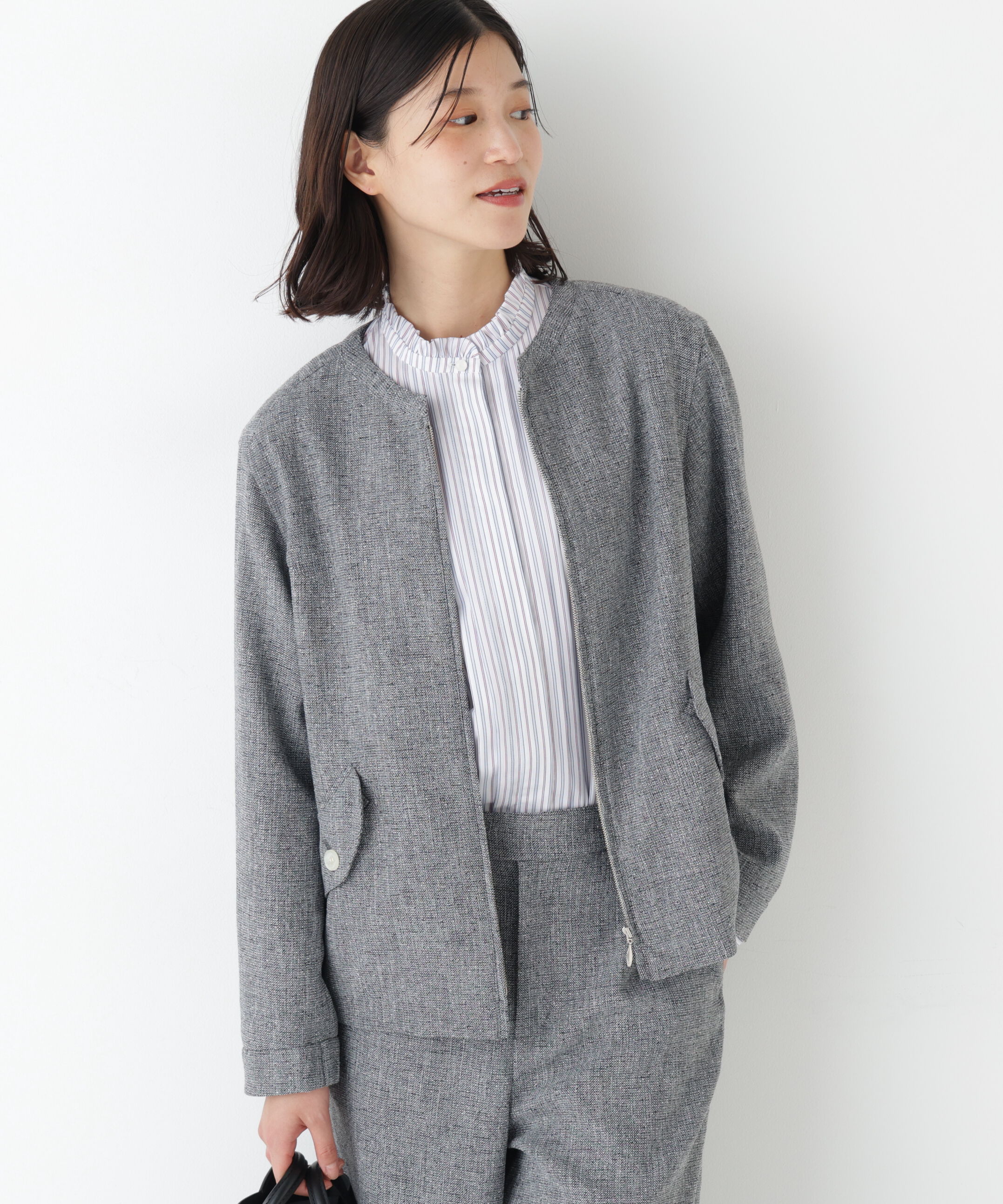  「◆リングツィードノーカラーブルゾン」|ブルゾン・スタジャン|グレー