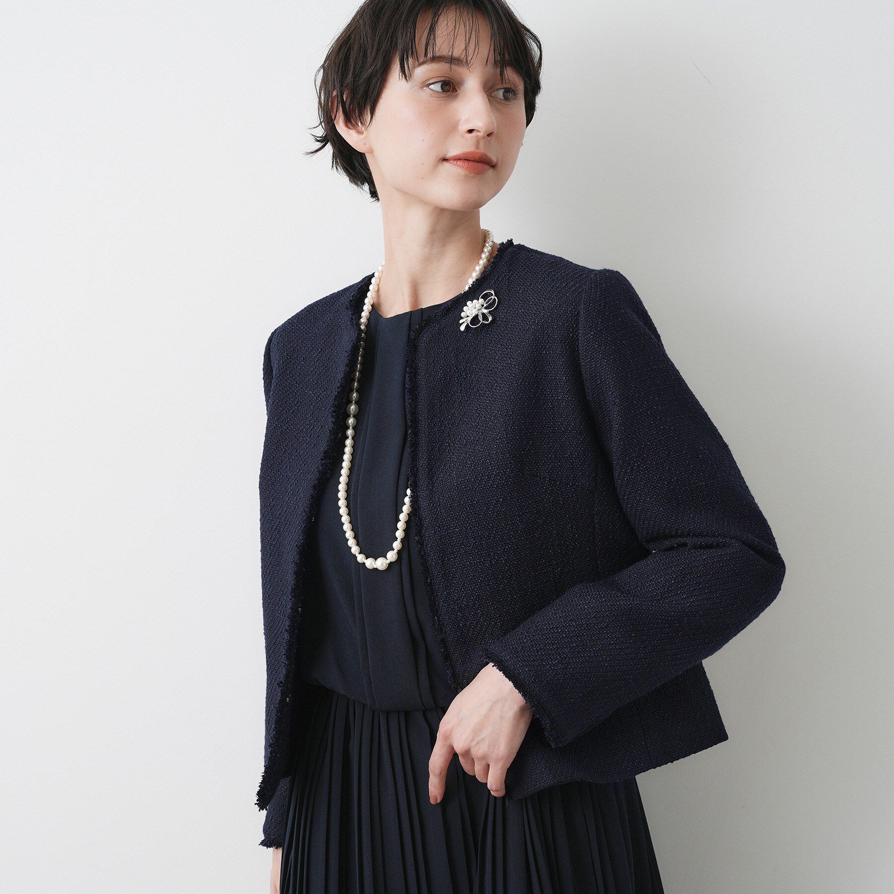 Dessin「【入卒/セレモニー】ツイードクルーネックジャケット」|ノーカラージャケット|